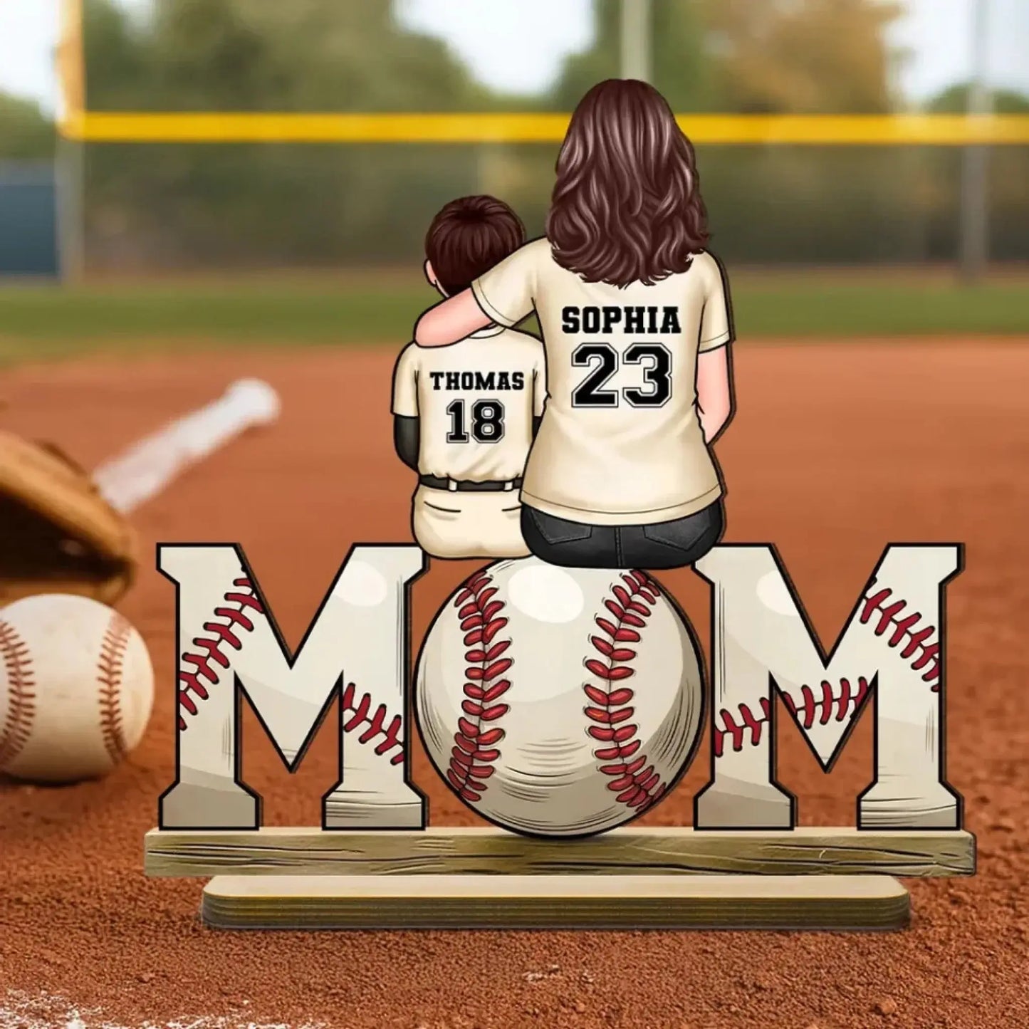 Baseball & Softball Mom with Kids Art – Personalized Standing Wooden Plaque – Mother’s Day Gift for Mom or Wife Ezcustomize