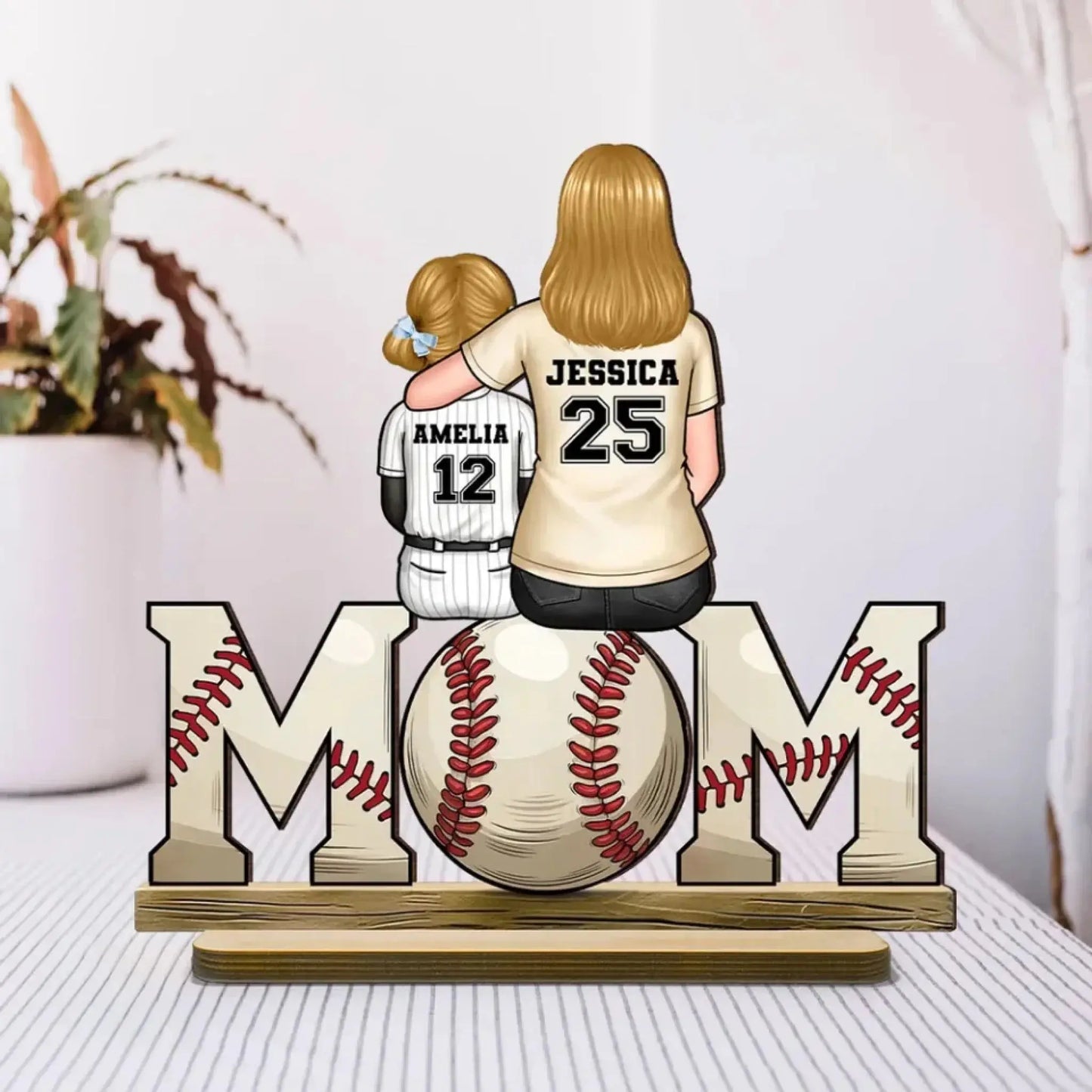 Baseball & Softball Mom with Kids Art – Personalized Standing Wooden Plaque – Mother’s Day Gift for Mom or Wife Ezcustomize