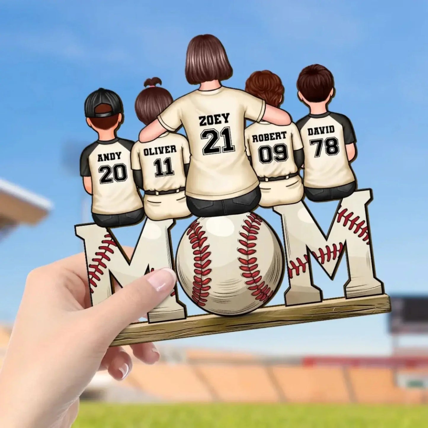 Baseball & Softball Mom with Kids Art – Personalized Standing Wooden Plaque – Mother’s Day Gift for Mom or Wife Ezcustomize