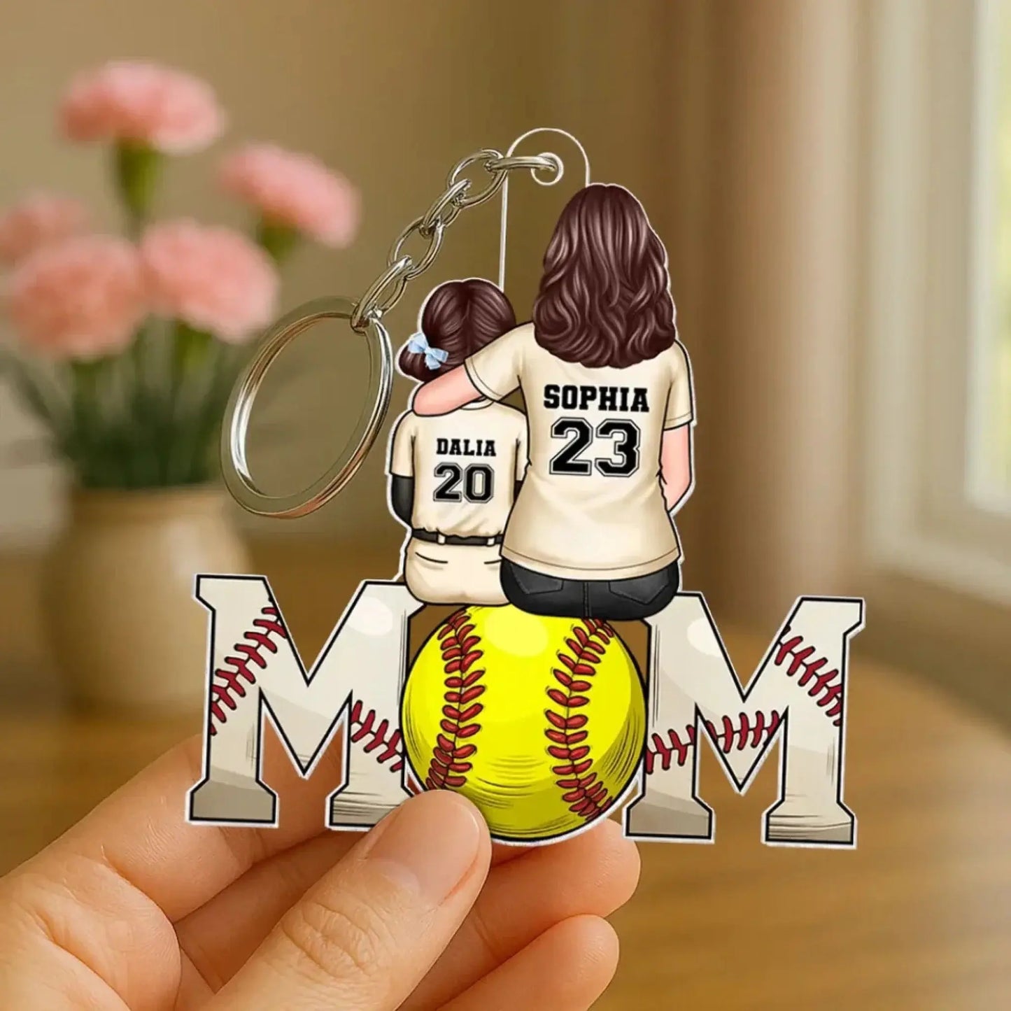 Baseball & Softball Mom with Kids – Personalized Acrylic Keychain – Custom Mother’s Day Gift for Sports Moms Ezcustomize