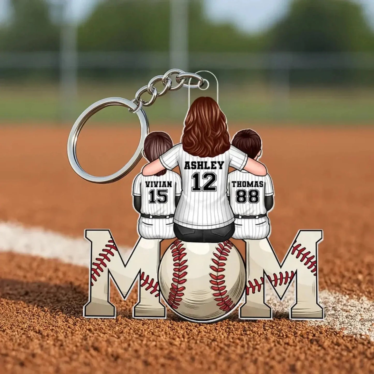 Baseball & Softball Mom with Kids – Personalized Acrylic Keychain – Custom Mother’s Day Gift for Sports Moms Ezcustomize
