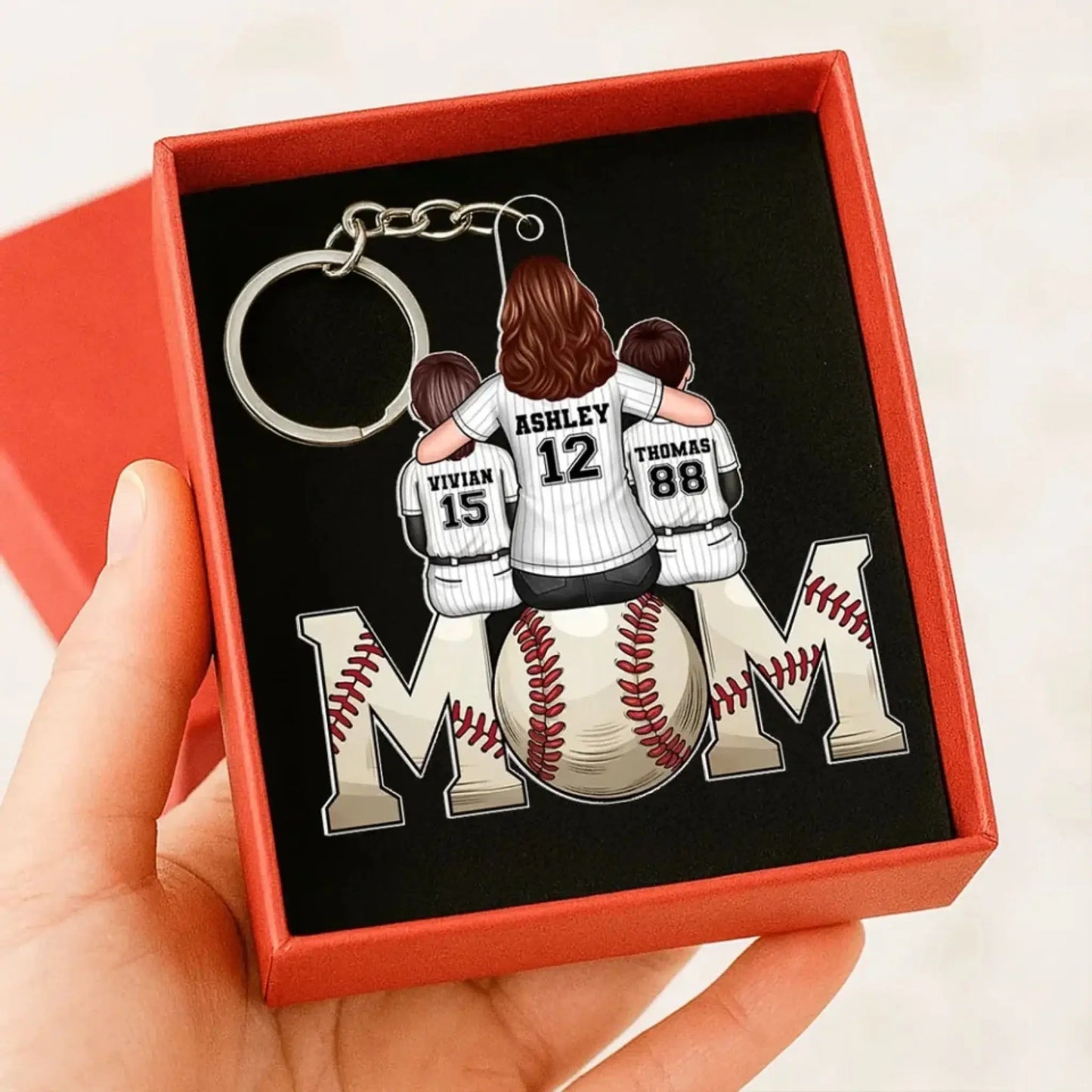 Baseball & Softball Mom with Kids – Personalized Acrylic Keychain – Custom Mother’s Day Gift for Sports Moms Ezcustomize