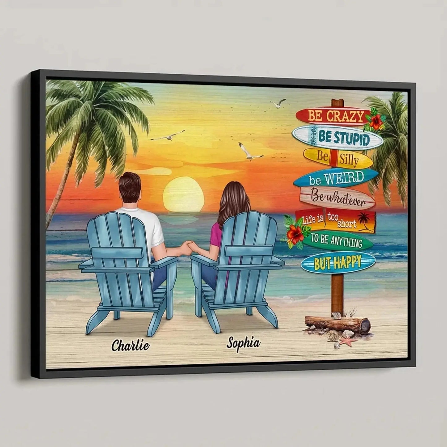 Be Happy Summer Couple Sitting – Personalized Poster/Canvas - Romantic Custom Gift for Anniversary or Just Because Ezcustomize
