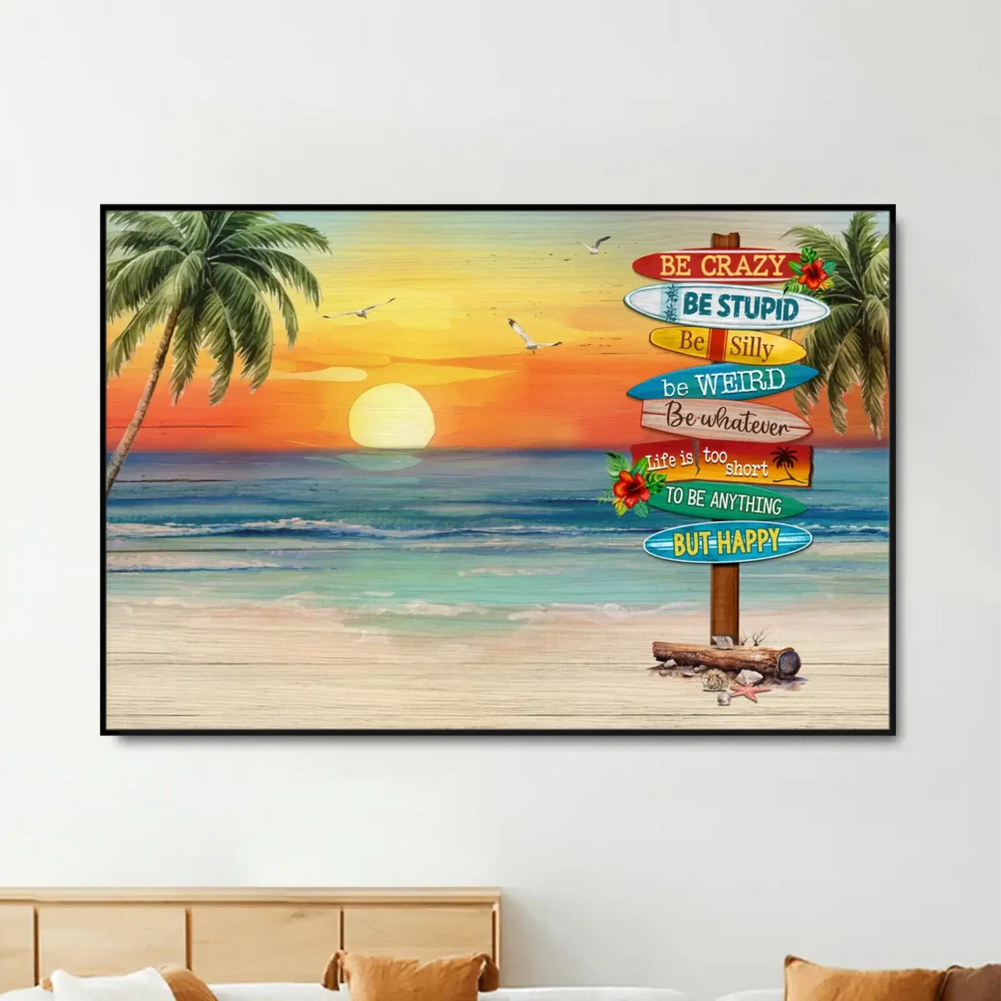 Be Happy Summer Couple Sitting – Personalized Poster/Canvas - Romantic Custom Gift for Anniversary or Just Because Ezcustomize