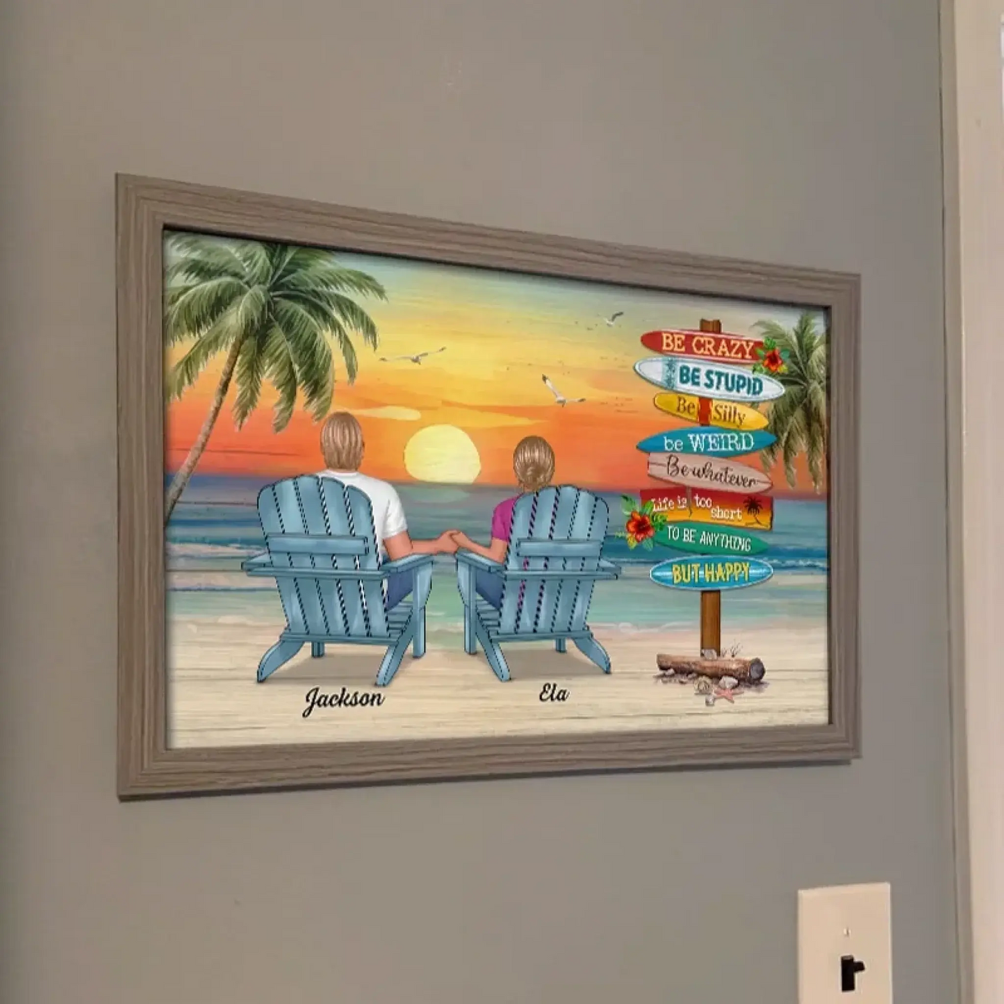 Be Happy Summer Couple Sitting – Personalized Poster/Canvas - Romantic Custom Gift for Anniversary or Just Because Ezcustomize