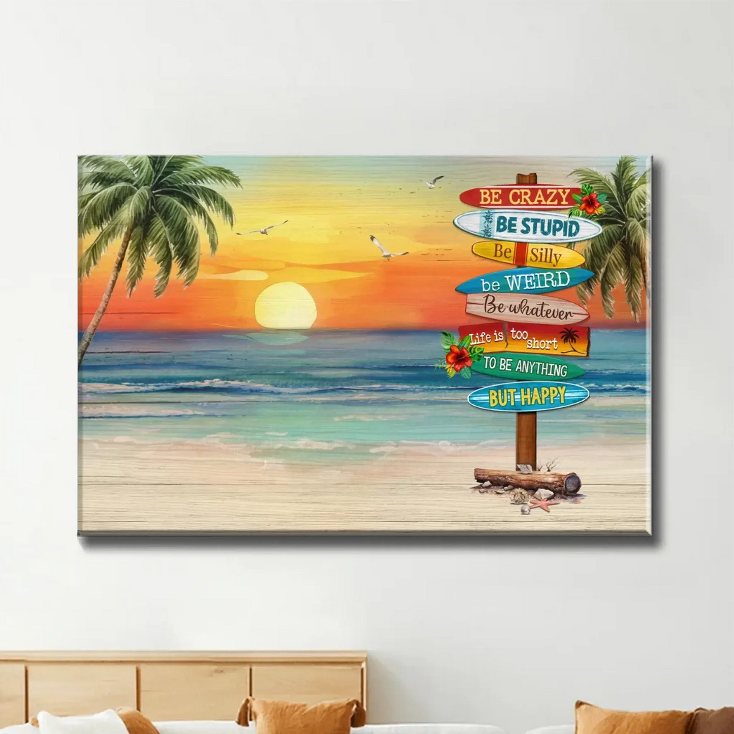 Be Happy Summer Couple Sitting – Personalized Poster/Canvas - Romantic Custom Gift for Anniversary or Just Because Ezcustomize