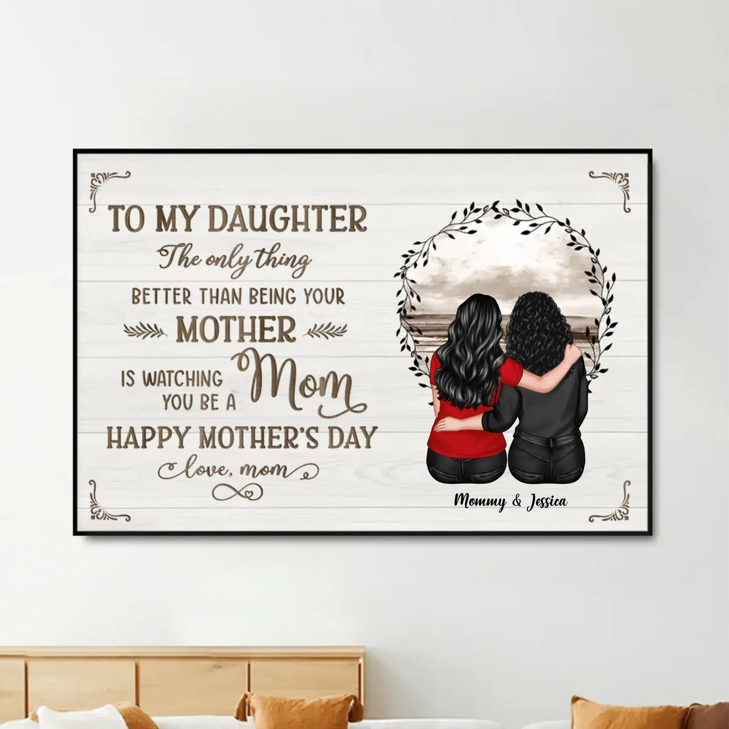 Beach Sunset Mother & Daughter Hugging Back View – Personalized Poster/Canvas – Mother’s Day Gift for Daughter from Mom Ezcustomize