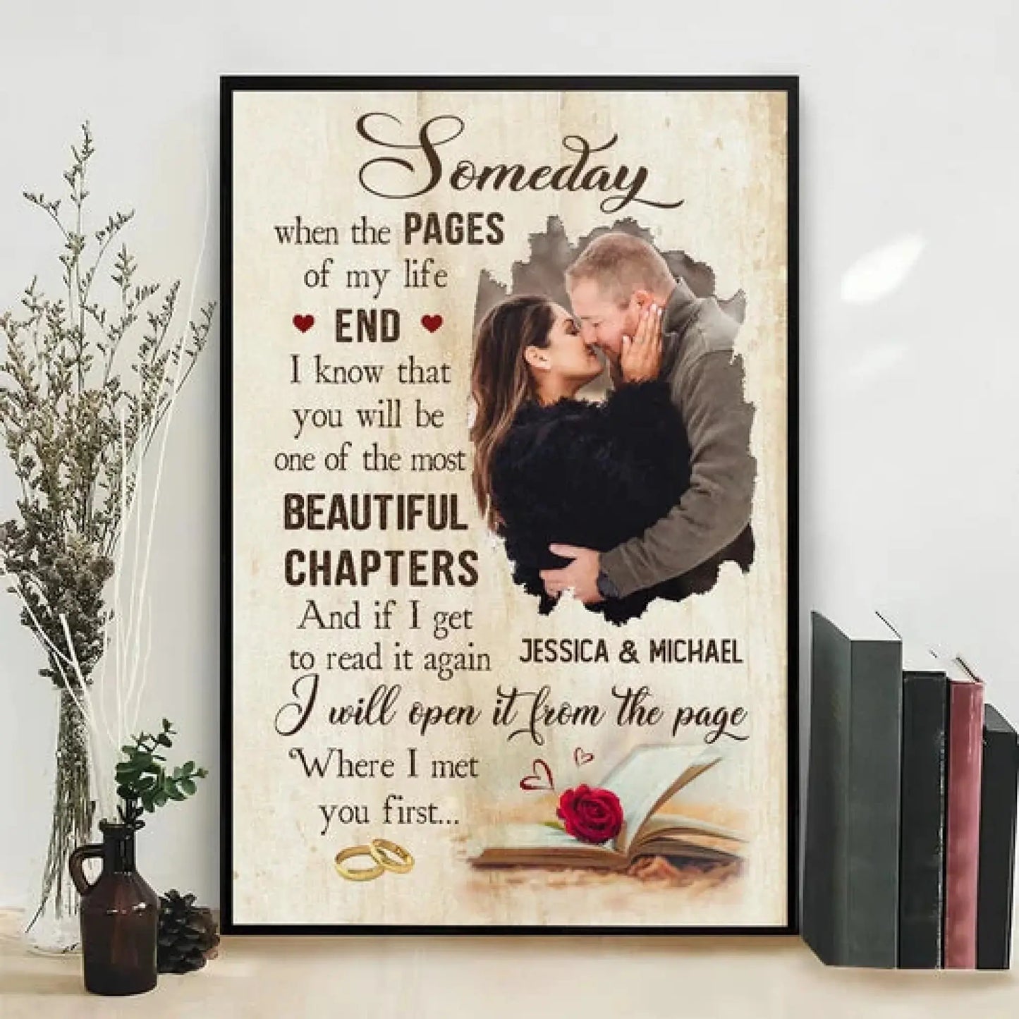 "Beautiful Chapters" Book-Inspired Art – Personalized Poster/Canvas – Unique Gift for Couples, Family & Loved Ones Ezcustomize