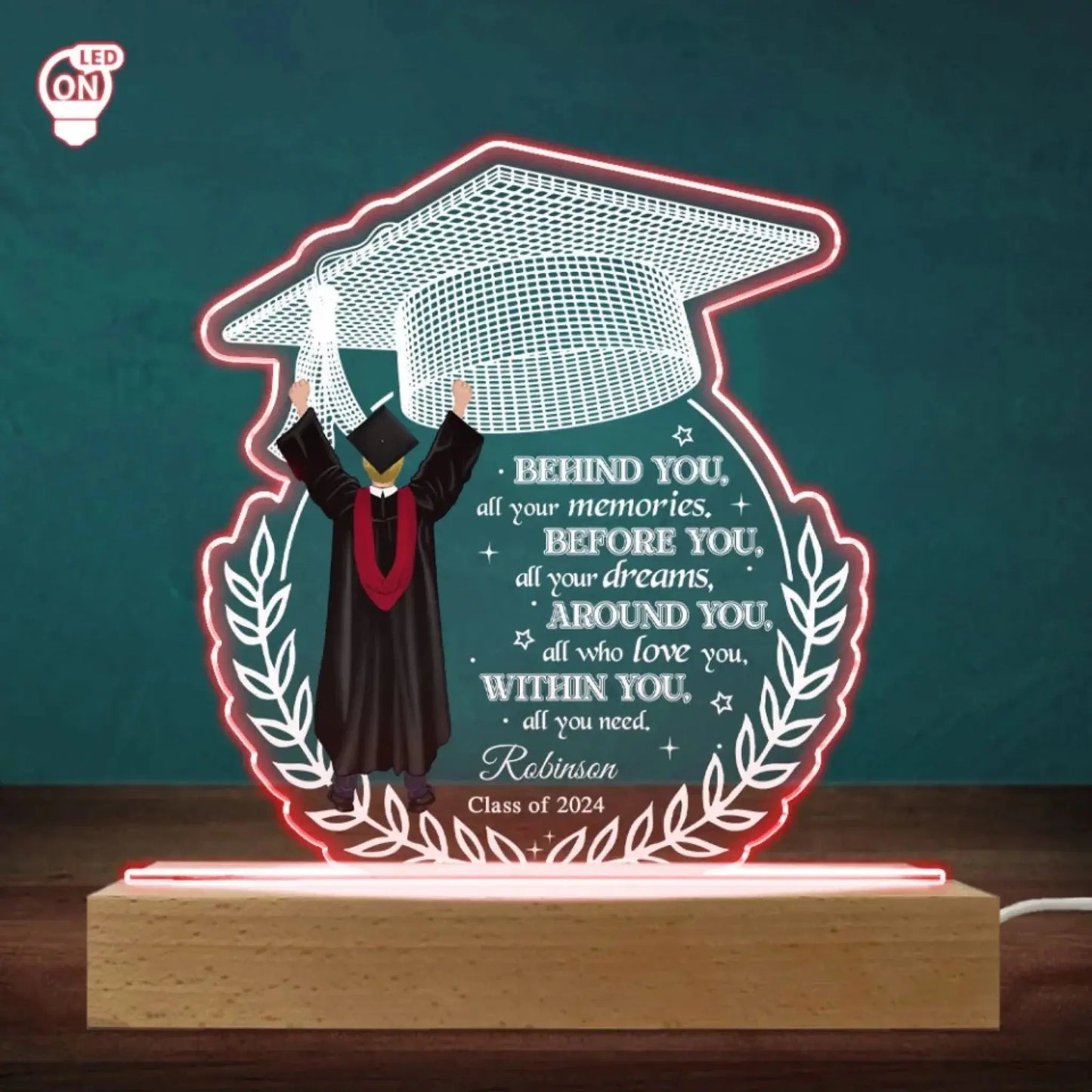Behind You Are All Your Memories – Personalized Custom LED Light Gift for Graduation, Inspirational Keepsake for Graduates Ezcustomize