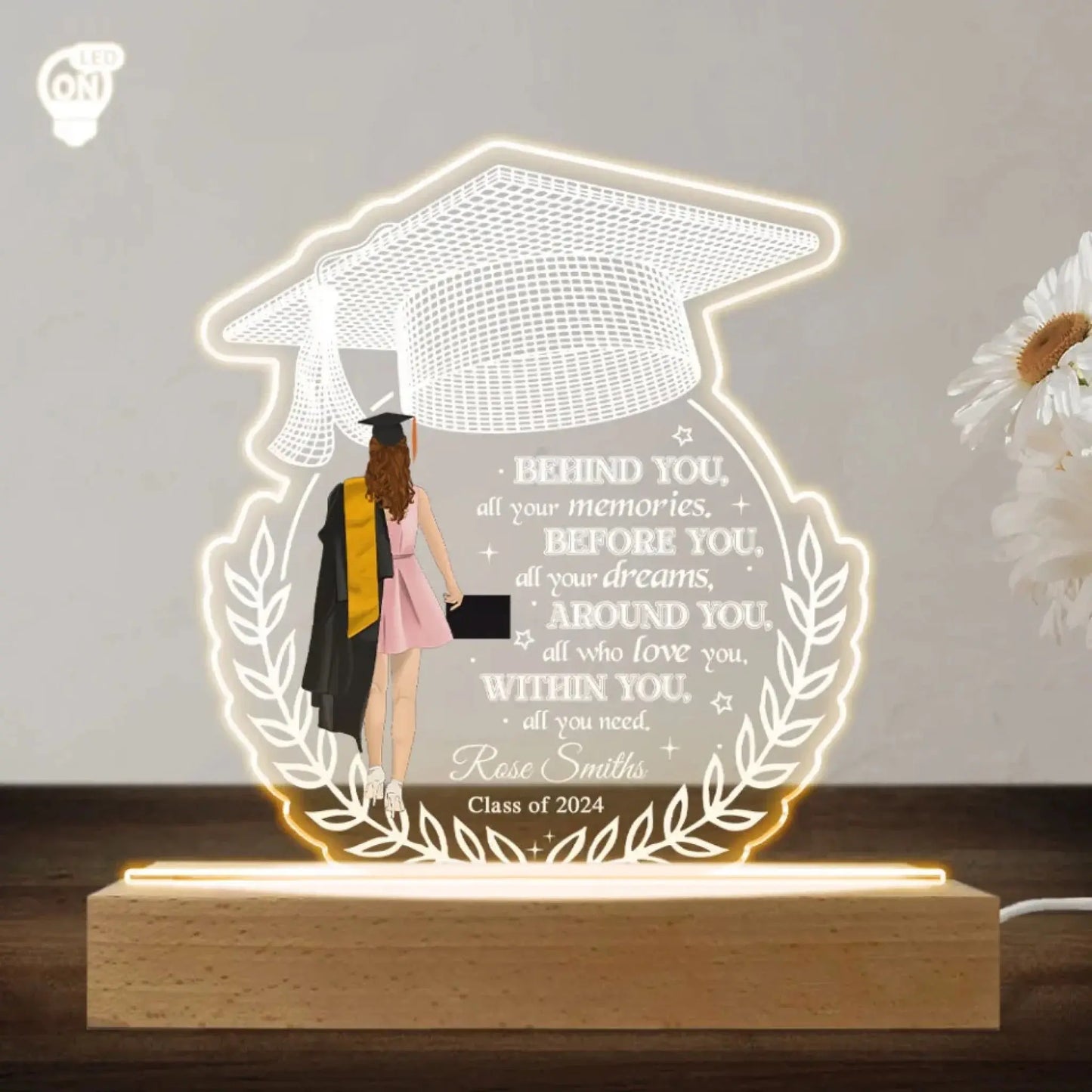 Behind You Are All Your Memories – Personalized Custom LED Light Gift for Graduation, Inspirational Keepsake for Graduates Ezcustomize