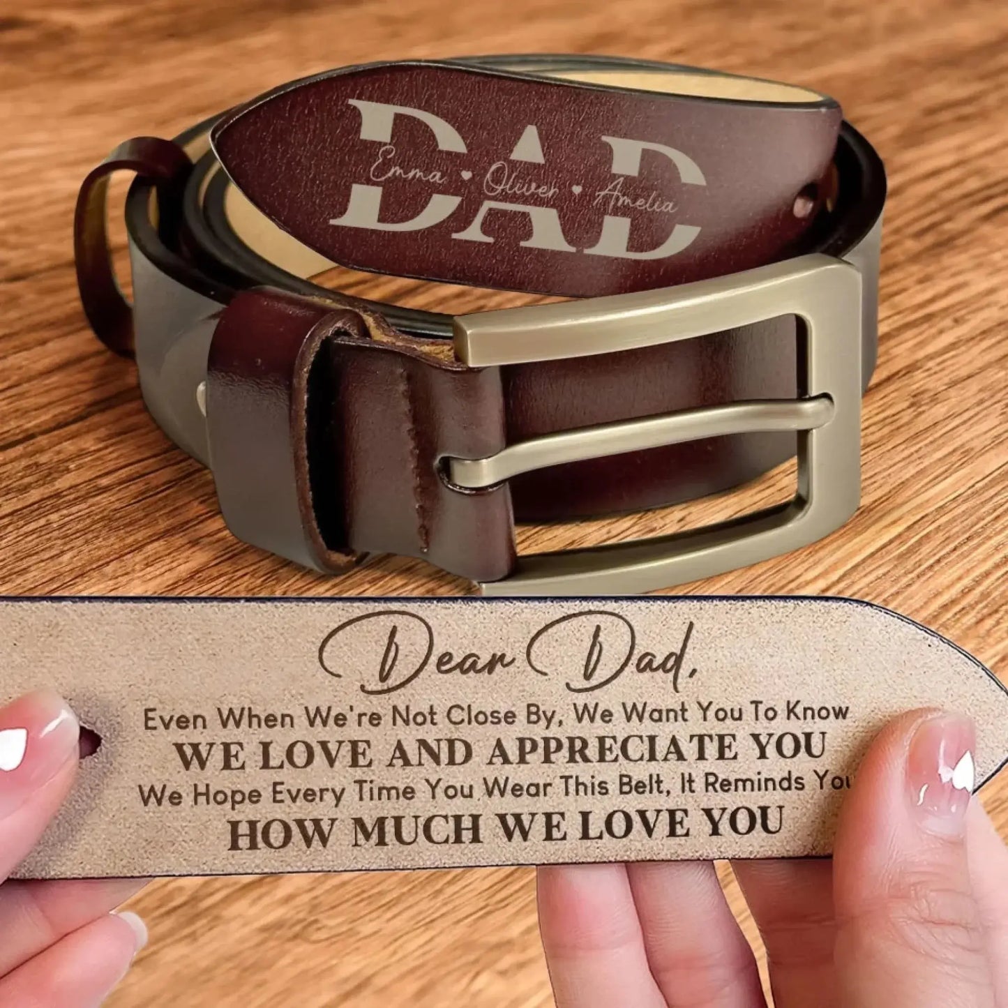 Belt Reminder We Love You For Dad - Personalized Engraved Leather Belt Ezcustomize