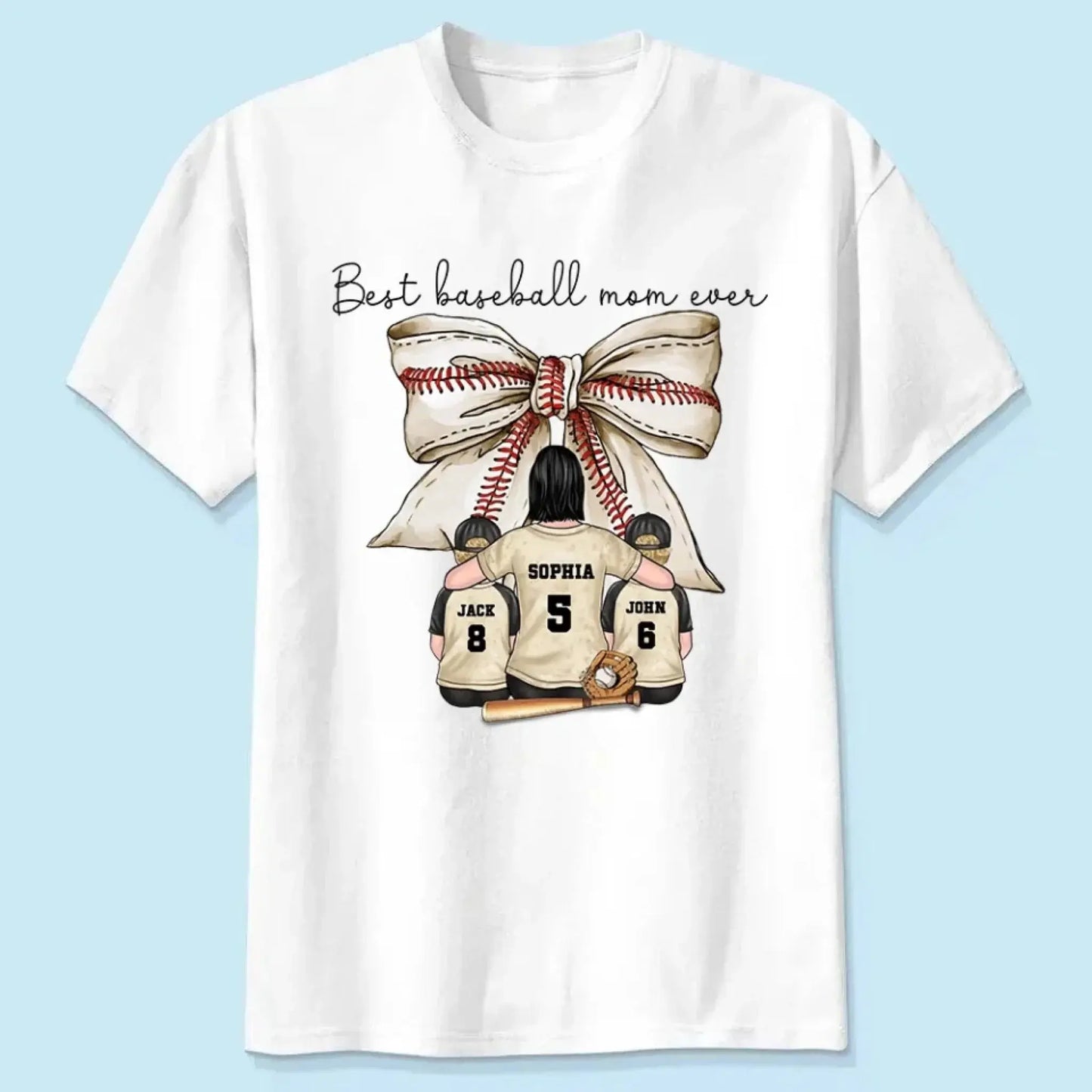Best Baseball Mom Ever with Coquette Bow – Personalized T-Shirt, Custom Gift for Proud Sports Moms Ezcustomize