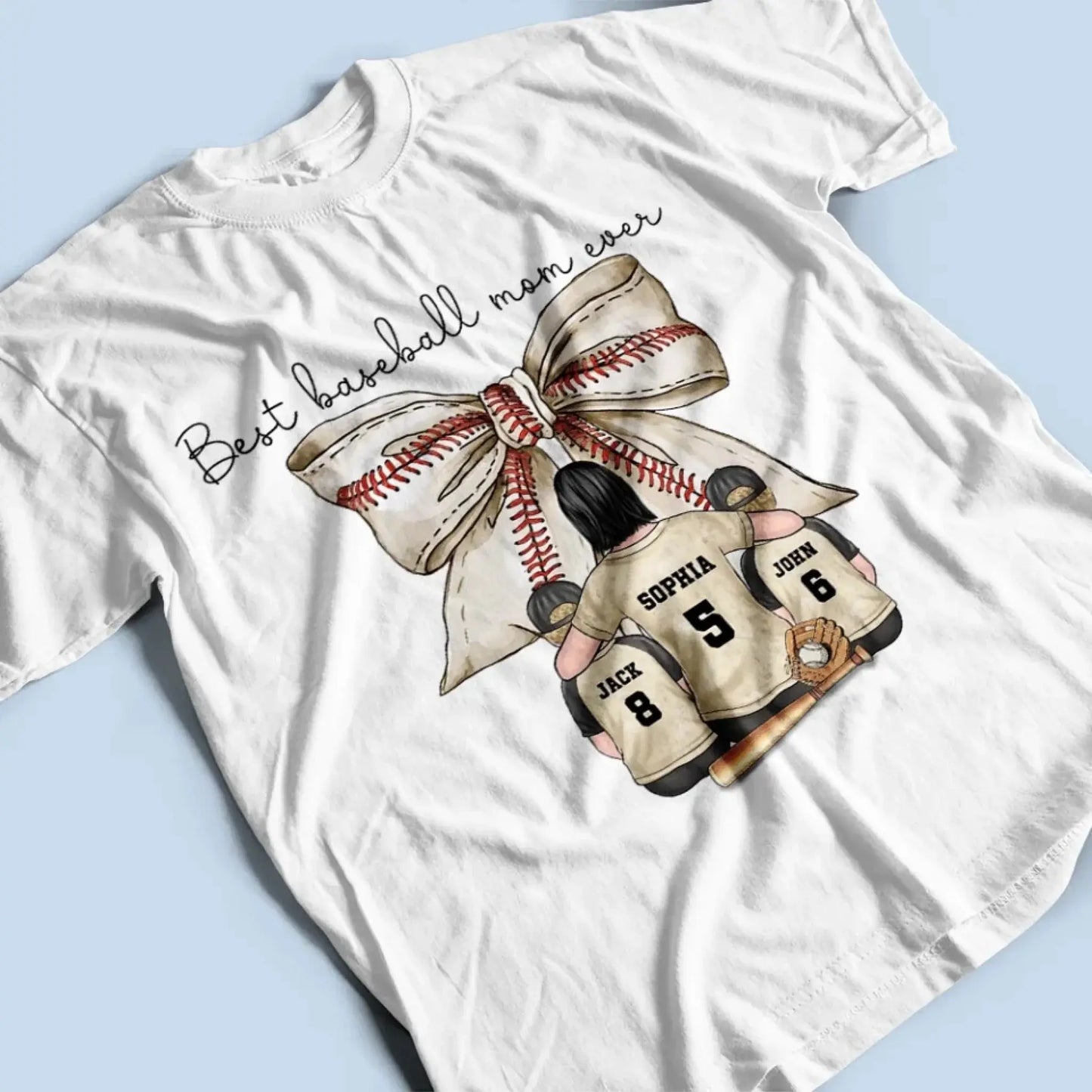 Best Baseball Mom Ever with Coquette Bow – Personalized T-Shirt, Custom Gift for Proud Sports Moms Ezcustomize