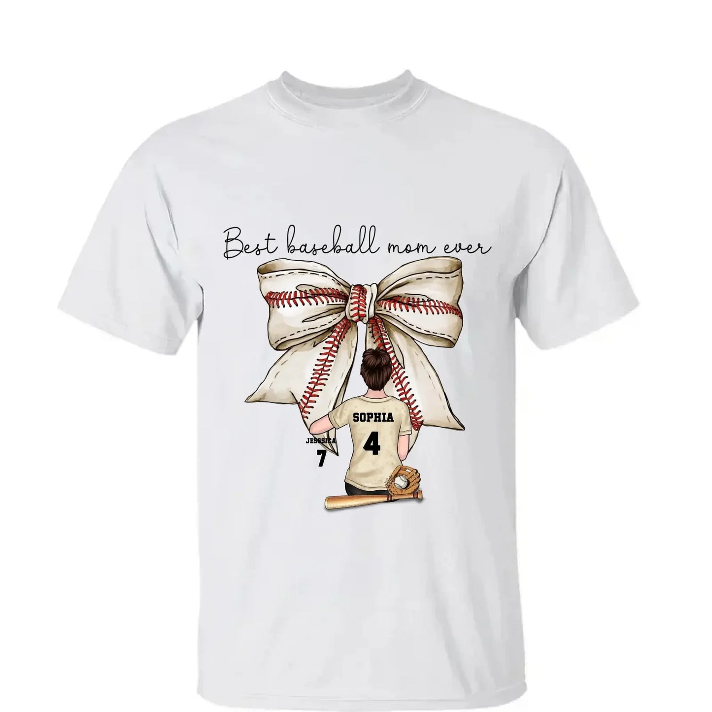 Best Baseball Mom Ever with Coquette Bow – Personalized T-Shirt, Custom Gift for Proud Sports Moms Ezcustomize