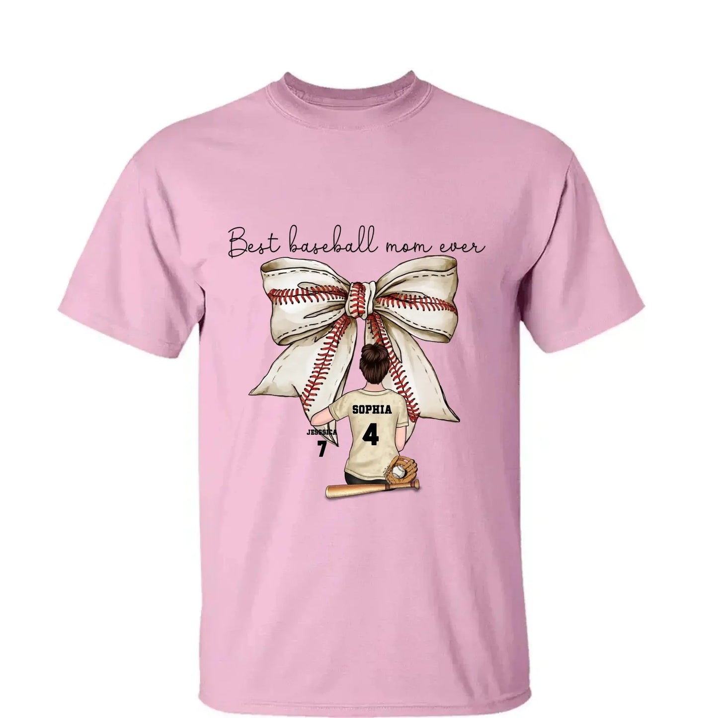 Best Baseball Mom Ever with Coquette Bow – Personalized T-Shirt, Custom Gift for Proud Sports Moms Ezcustomize