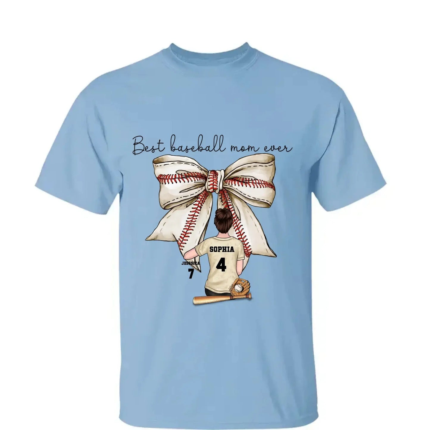 Best Baseball Mom Ever with Coquette Bow – Personalized T-Shirt, Custom Gift for Proud Sports Moms Ezcustomize