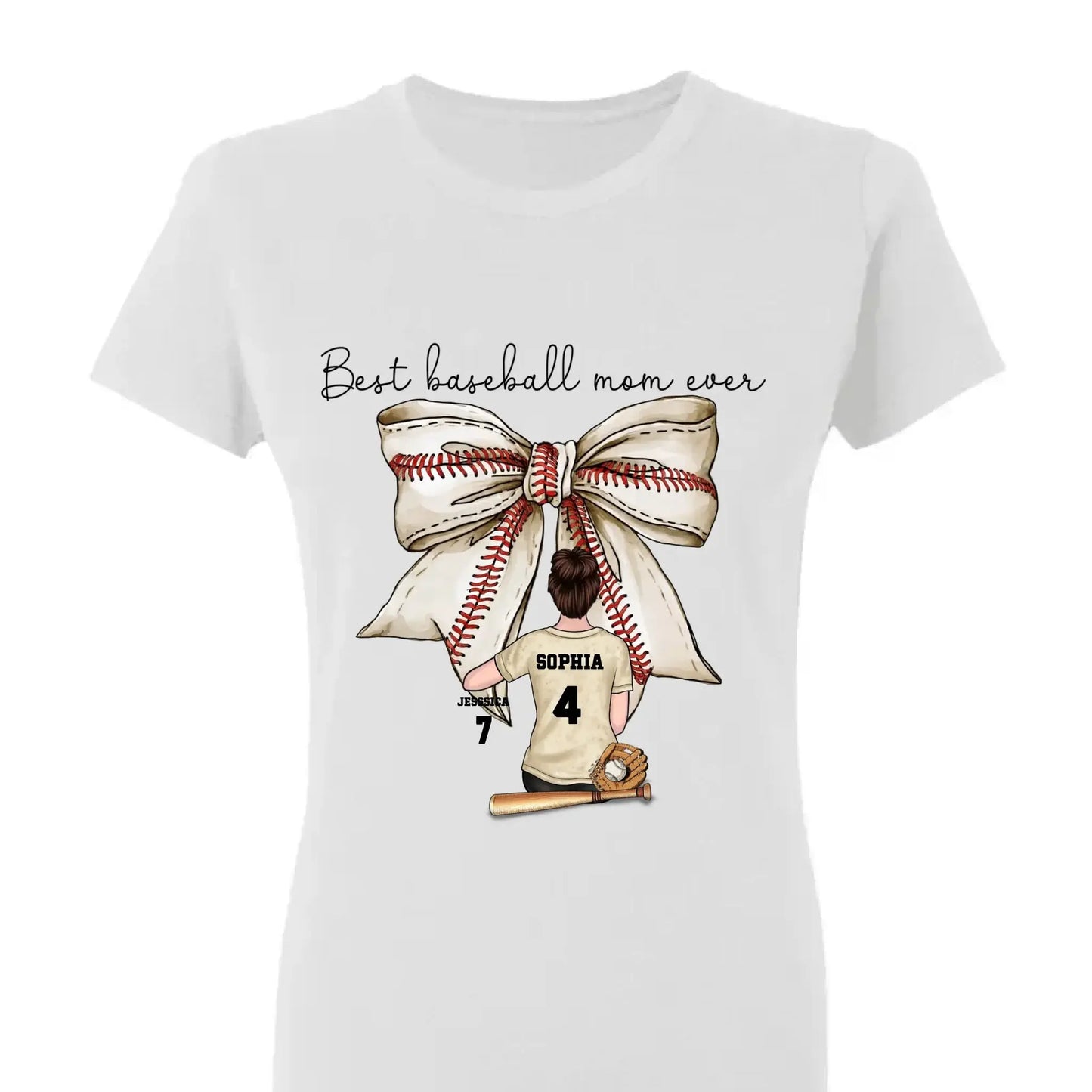 Best Baseball Mom Ever with Coquette Bow – Personalized T-Shirt, Custom Gift for Proud Sports Moms Ezcustomize
