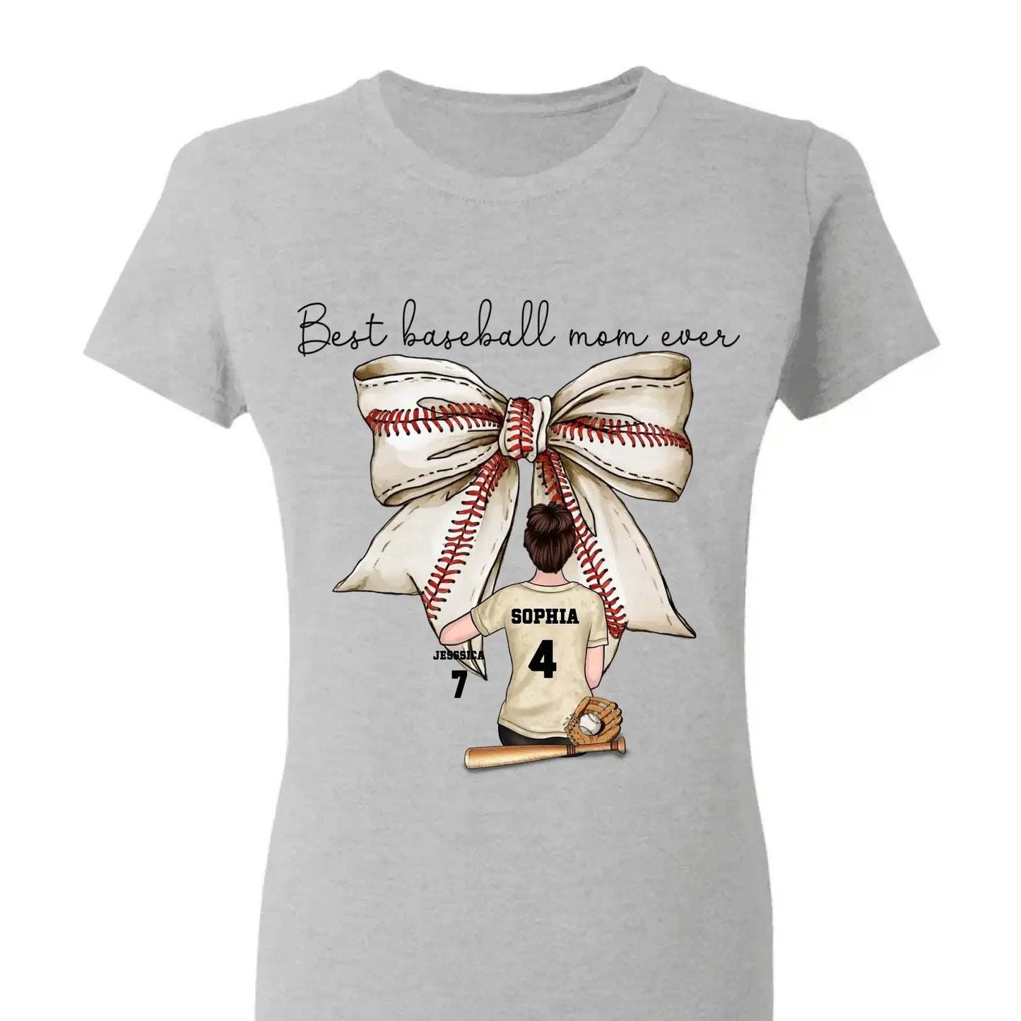 Best Baseball Mom Ever with Coquette Bow – Personalized T-Shirt, Custom Gift for Proud Sports Moms Ezcustomize