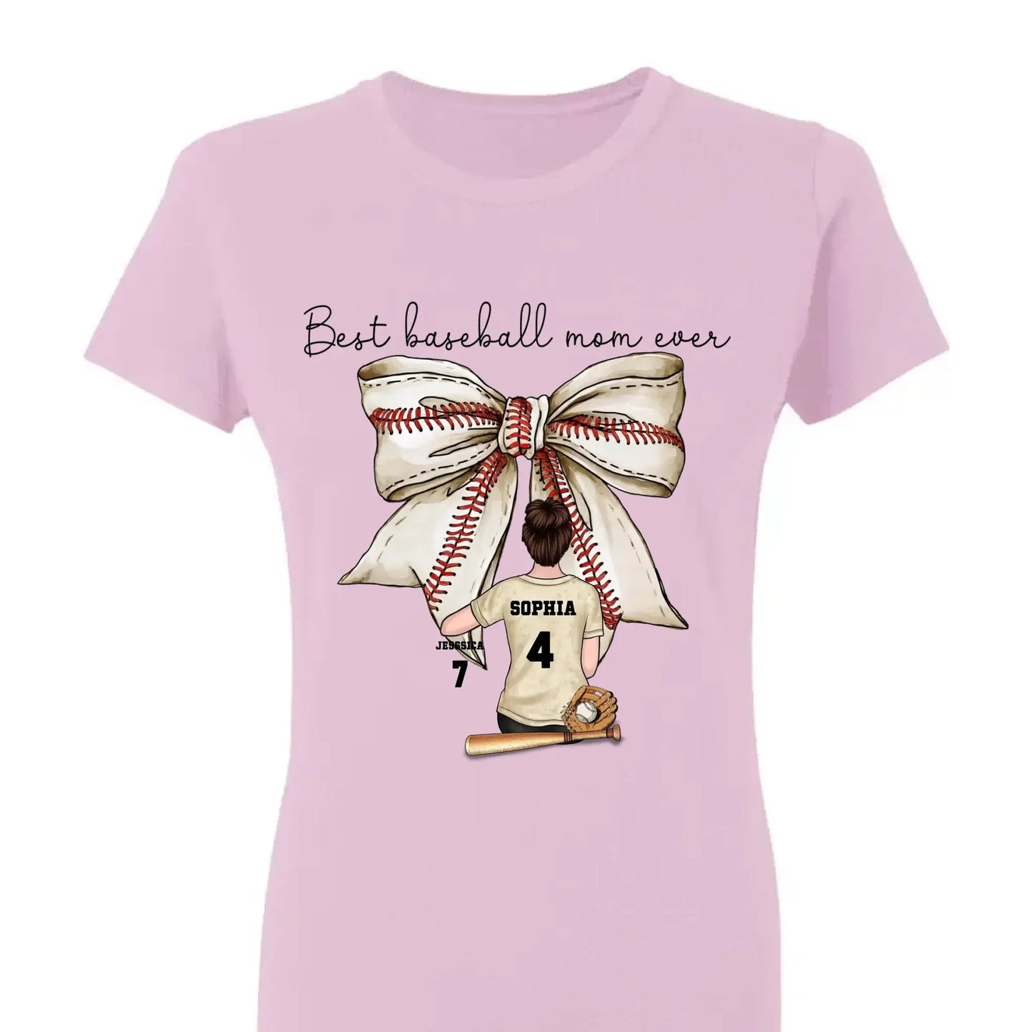 Best Baseball Mom Ever with Coquette Bow – Personalized T-Shirt, Custom Gift for Proud Sports Moms Ezcustomize