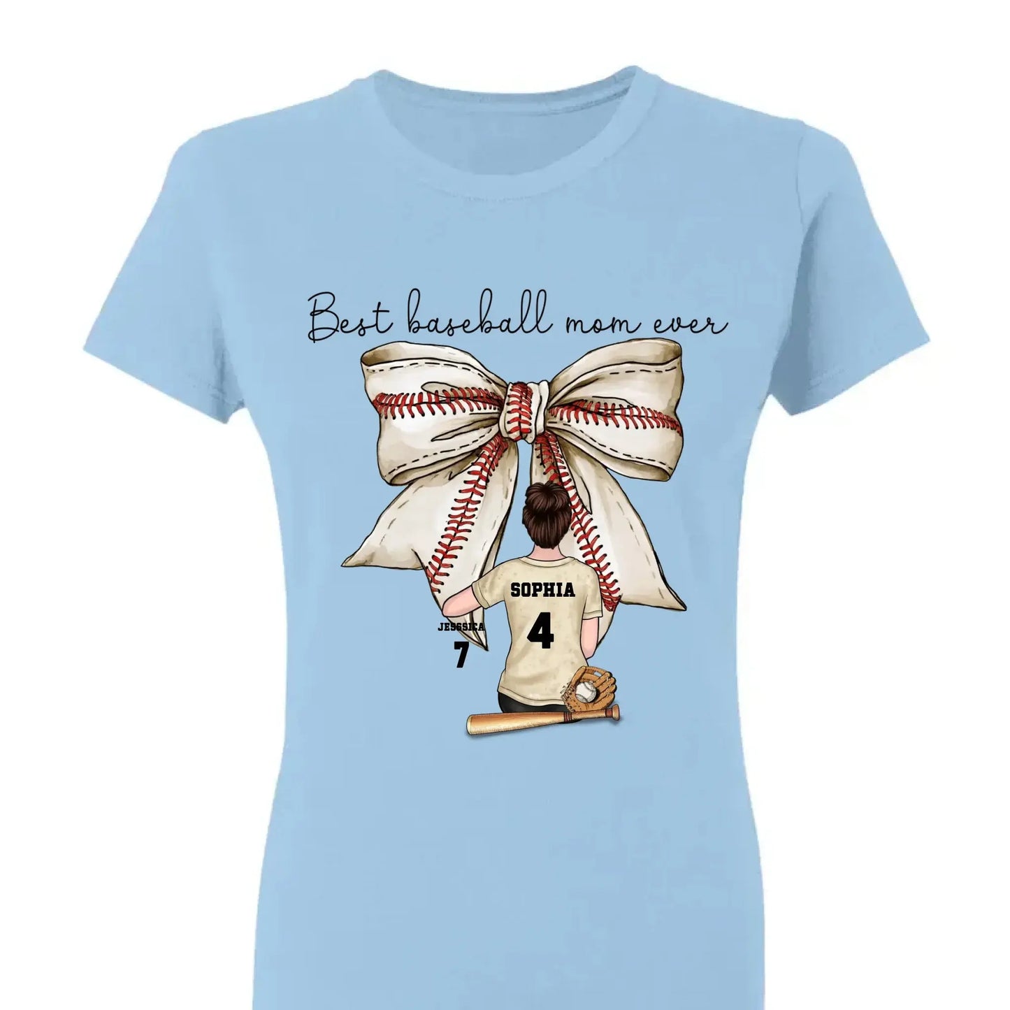 Best Baseball Mom Ever with Coquette Bow – Personalized T-Shirt, Custom Gift for Proud Sports Moms Ezcustomize