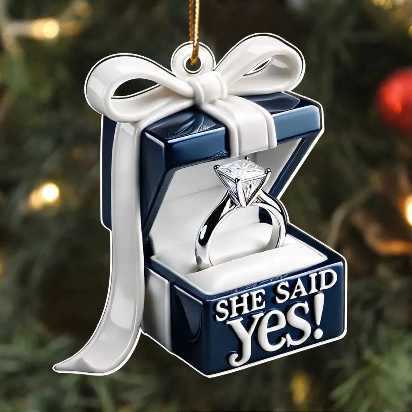 Blue Engagement Ring Box Design – Personalized 2D Flat Acrylic Ornament – Romantic Anniversary Gift for Couples Ezcustomize