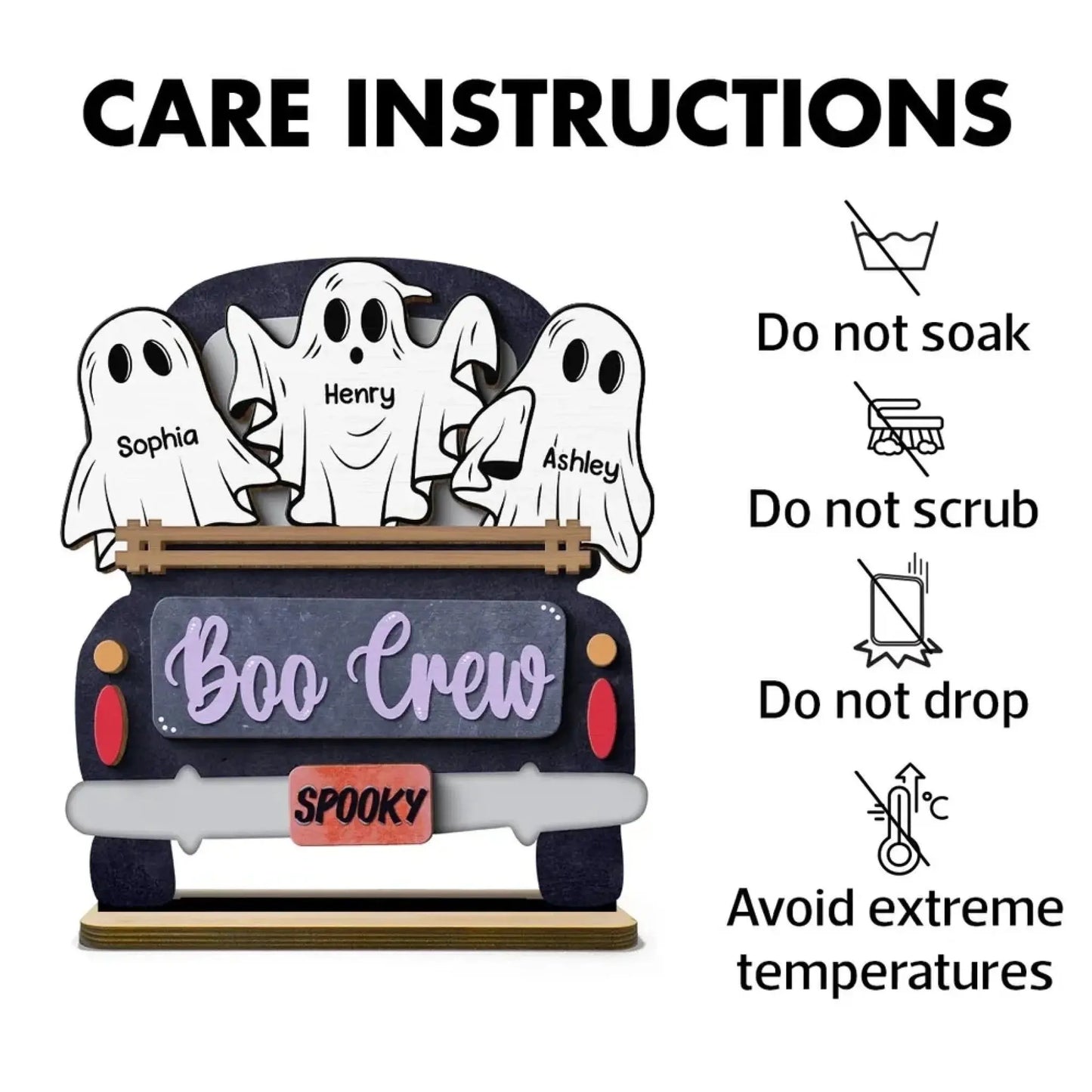 Boo Crew Ghost Family with Farmhouse Truck – Personalized 2-Layer Wooden Plaque – Halloween Tiered Tray Decor for Spooky Home Vibes Ezcustomize