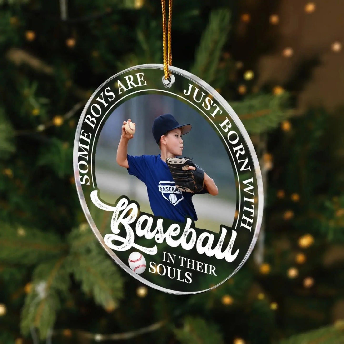 Born With Baseball In Their Souls - Personalized Acrylic Photo Ornament - Custom Christmas Gift for Baseball Lovers Ezcustomize