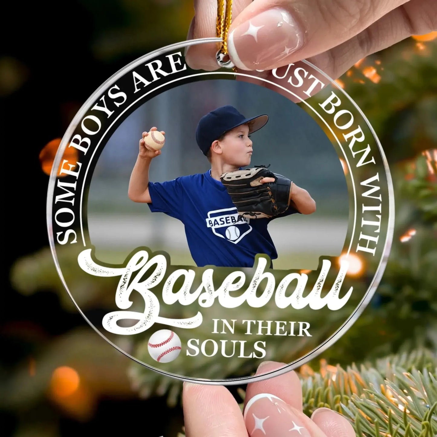 Born With Baseball In Their Souls - Personalized Acrylic Photo Ornament - Custom Christmas Gift for Baseball Lovers Ezcustomize