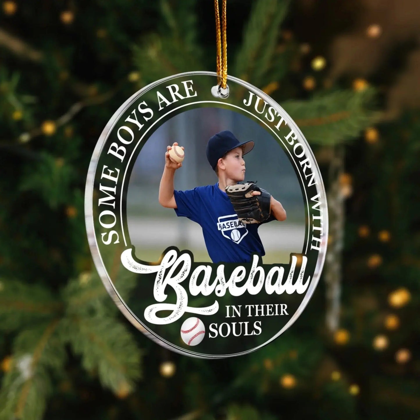Born With Baseball In Their Souls - Personalized Acrylic Photo Ornament - Custom Christmas Gift for Baseball Lovers Ezcustomize