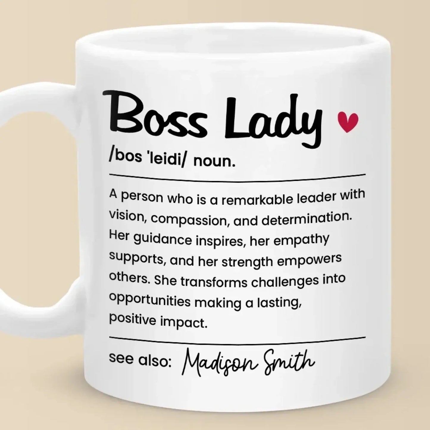 Boss Lady Definition Personalized Mug – Custom Name Coffee Cup, Empowering Gift for Women Leaders, Managers, or Coworkers Ezcustomize