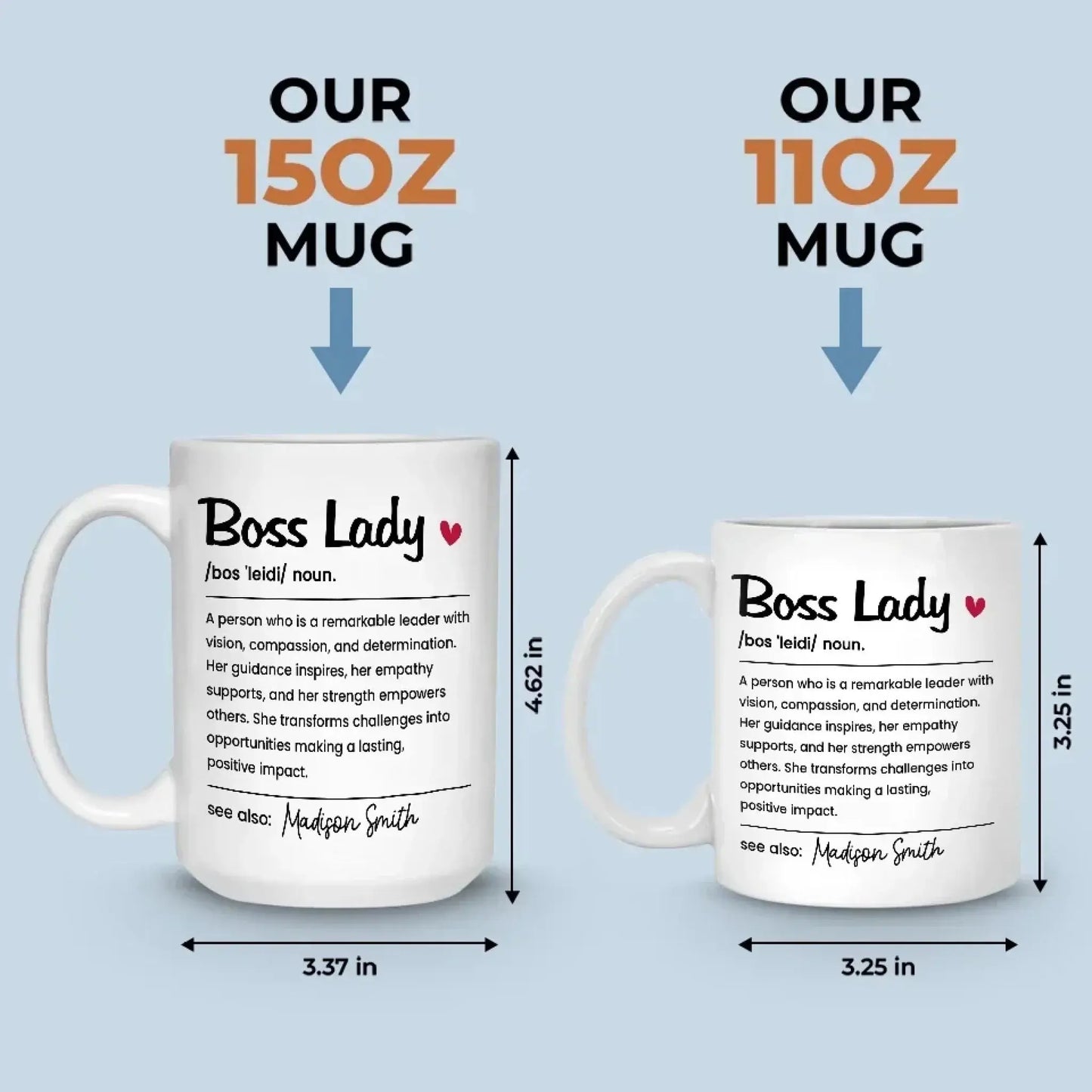 Boss Lady Definition Personalized Mug – Custom Name Coffee Cup, Empowering Gift for Women Leaders, Managers, or Coworkers Ezcustomize