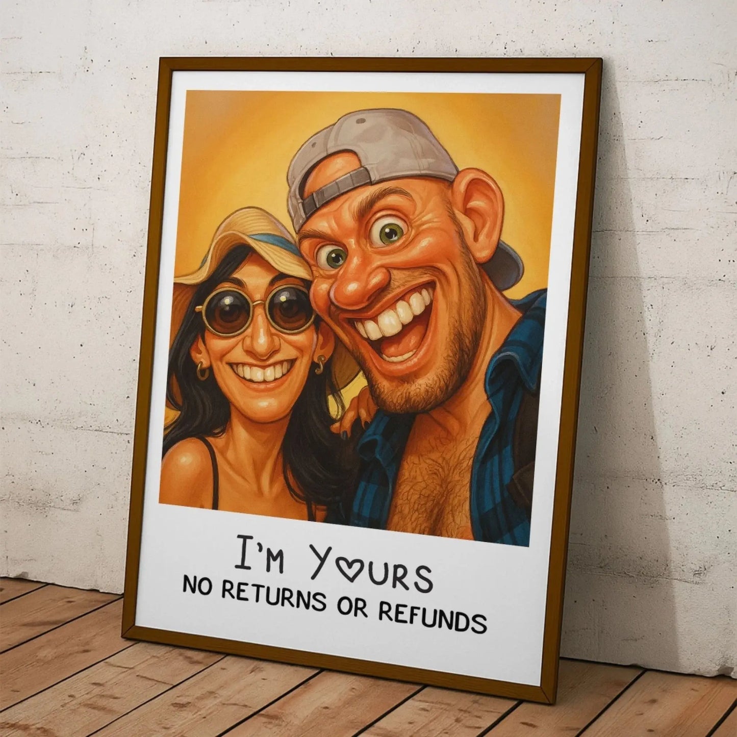 Caricature “I’m Yours – No Returns or Refunds” Funny Couple Poster/Canvas – Personalized Cartoon Portrait from Photo Ezcustomize