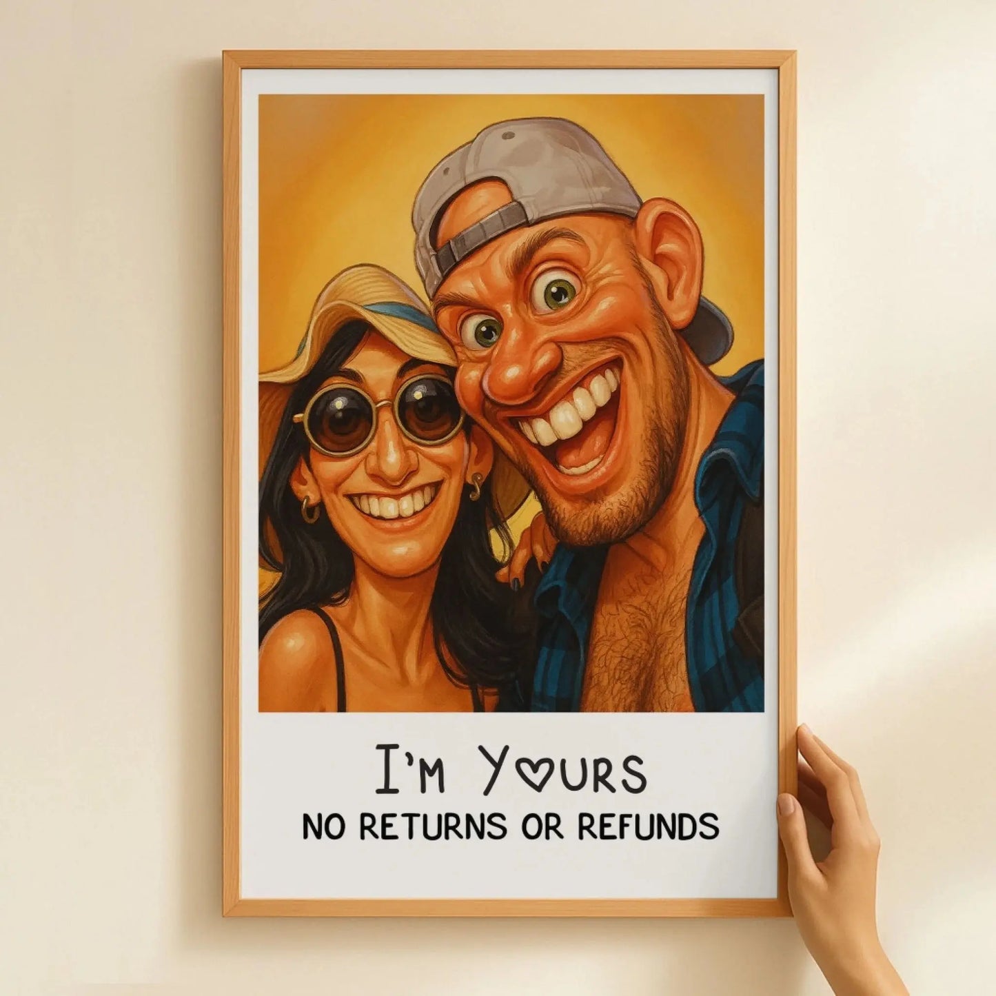 Caricature “I’m Yours – No Returns or Refunds” Funny Couple Poster/Canvas – Personalized Cartoon Portrait from Photo Ezcustomize