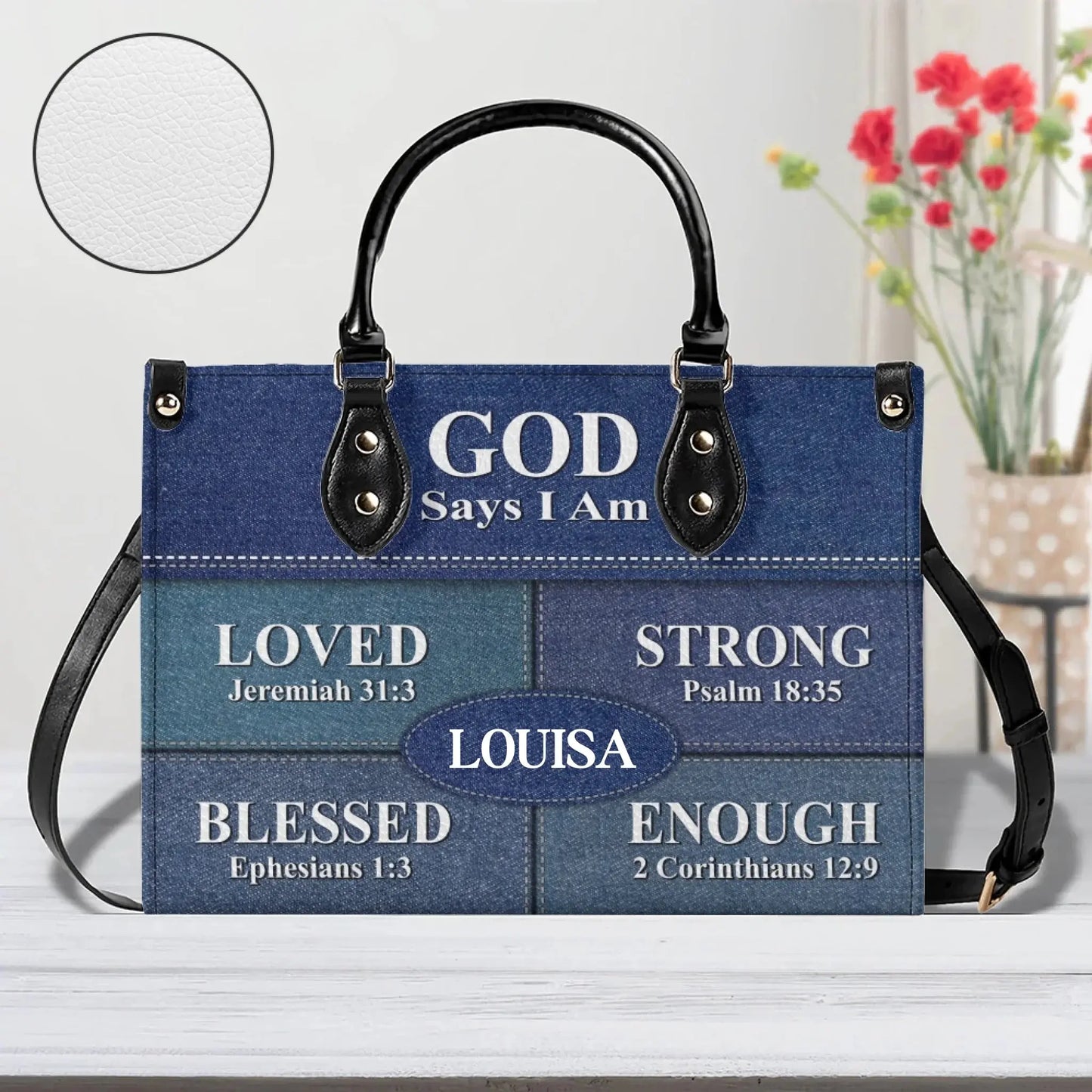 Christianartbag God Says I Am Blue - Personalized Leather Handbag - Gift For Women, Christian Gift Ezcustomize