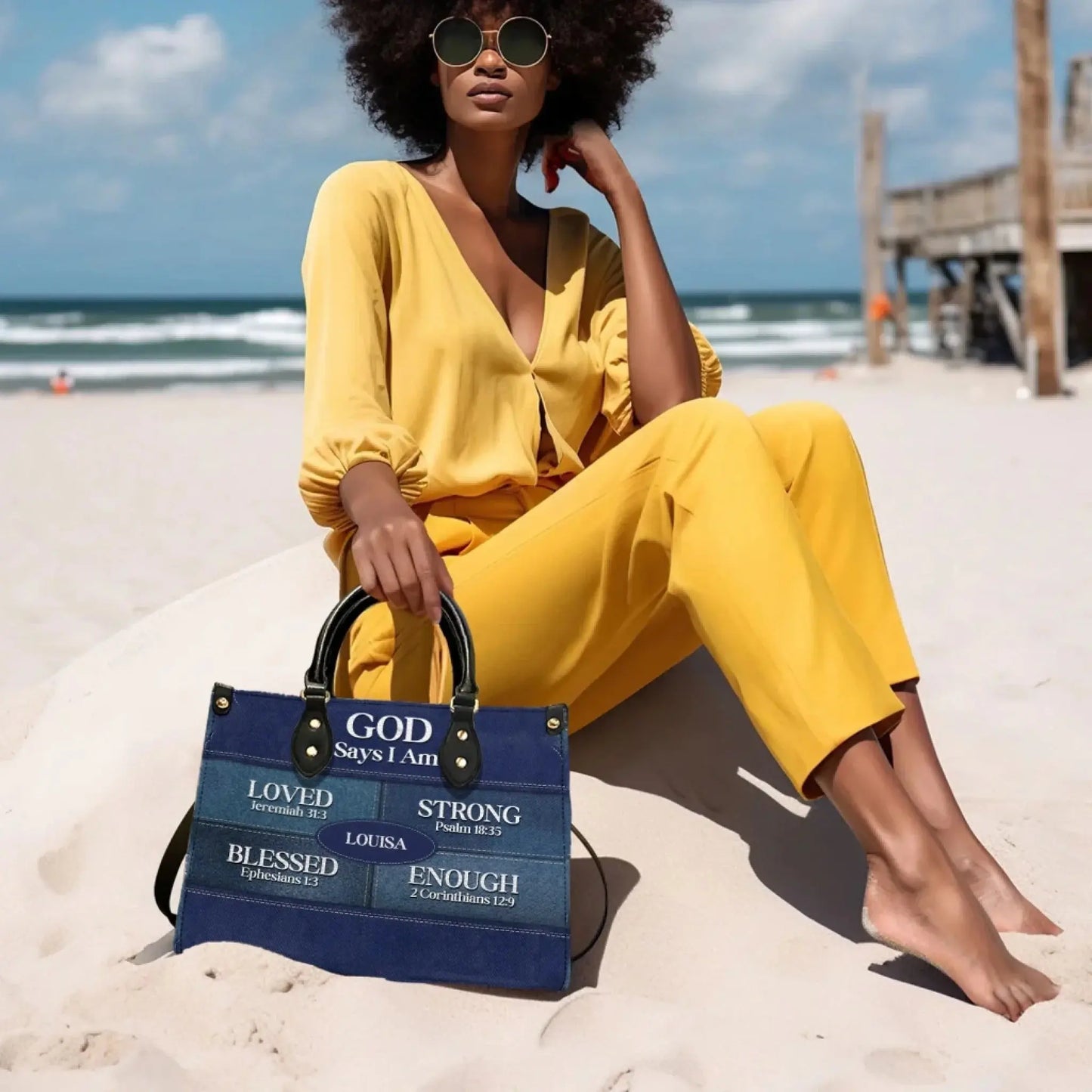 Christianartbag God Says I Am Blue - Personalized Leather Handbag - Gift For Women, Christian Gift Ezcustomize
