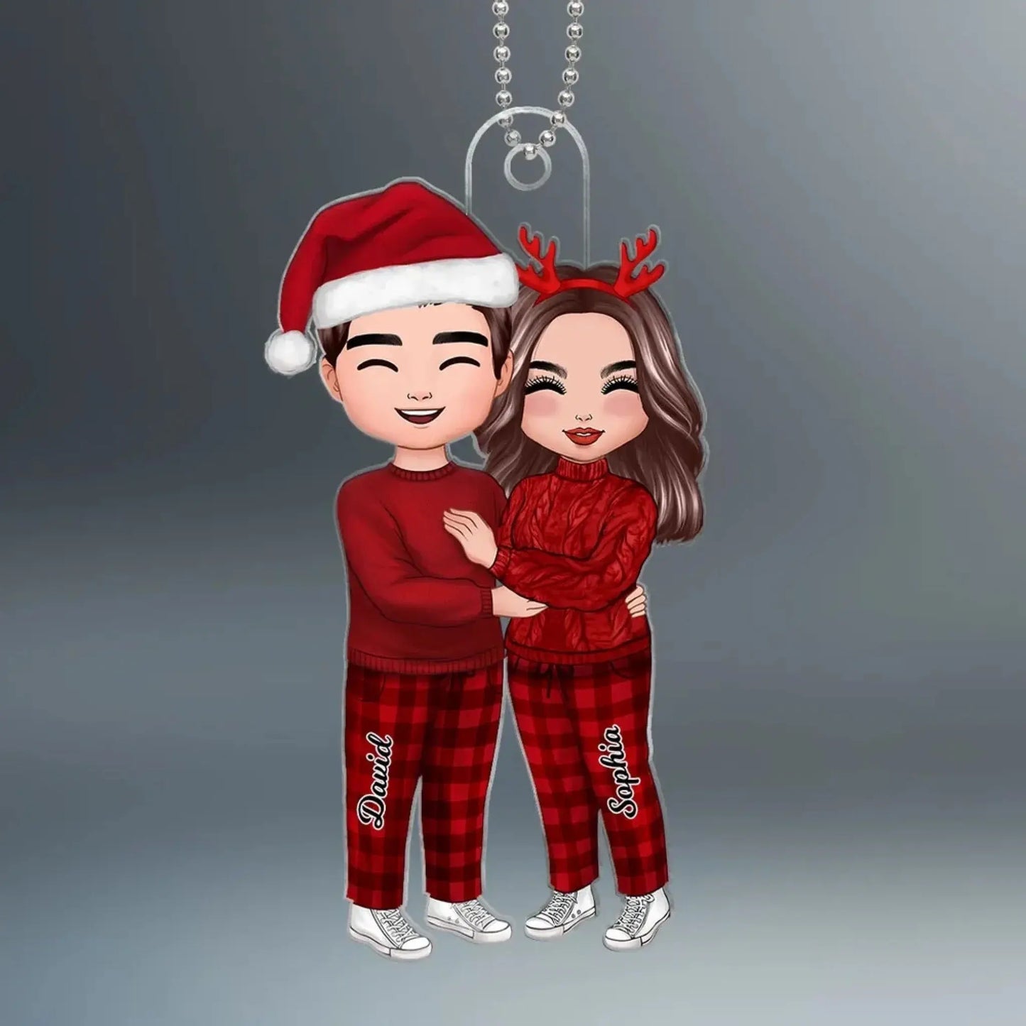 Christmas Doll Couple Hugging Personalized Acrylic Ornament – Custom Holiday Keepsake Gift for Couples & Newlyweds Ezcustomize