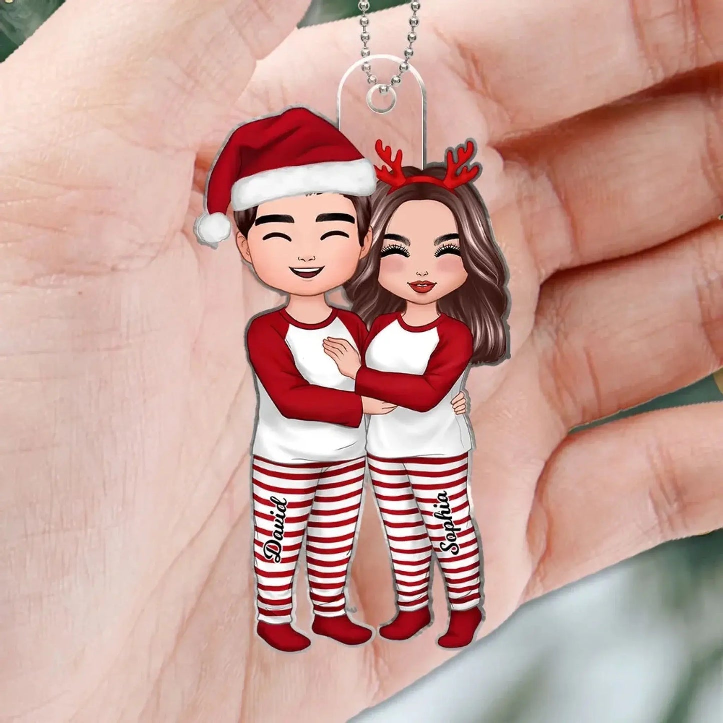 Christmas Doll Couple Hugging Personalized Acrylic Ornament – Custom Holiday Keepsake Gift for Couples & Newlyweds Ezcustomize