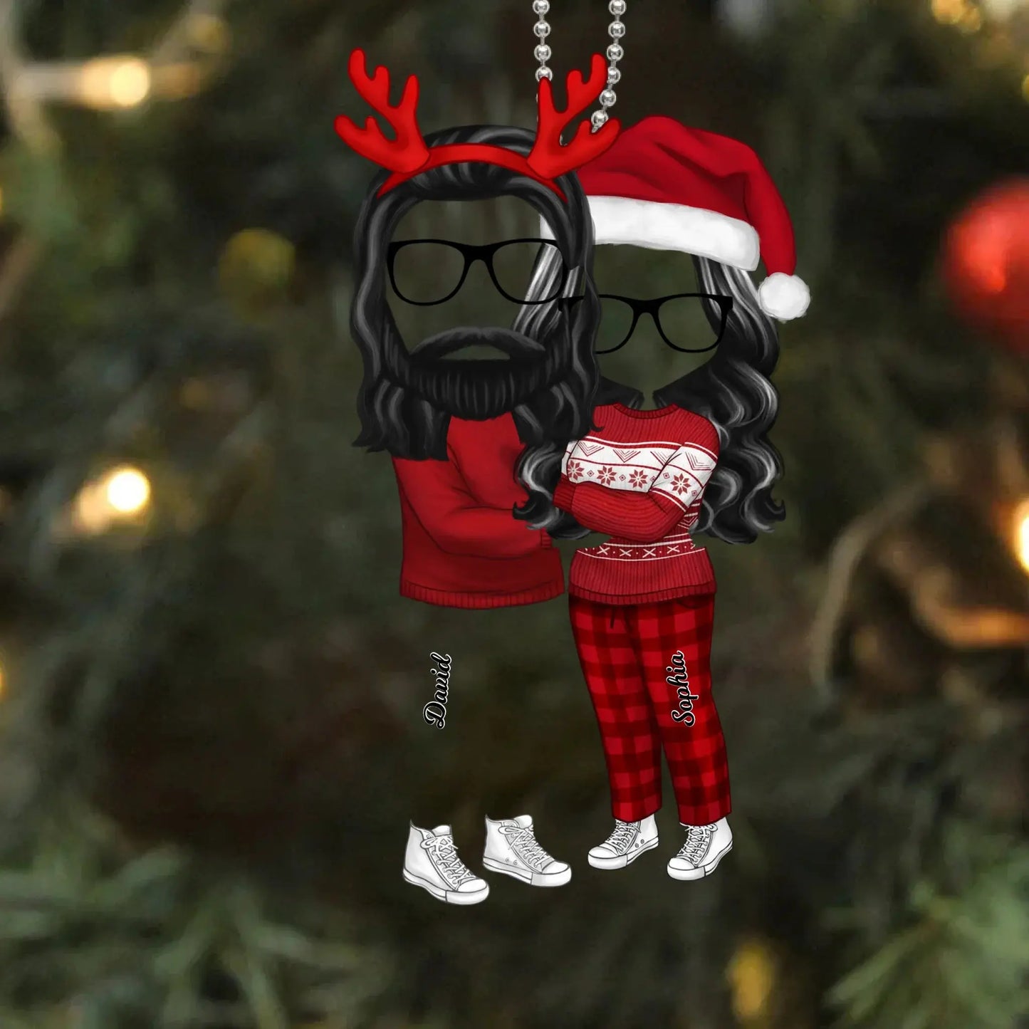 Christmas Doll Couple Hugging Personalized Acrylic Ornament – Custom Holiday Keepsake Gift for Couples & Newlyweds Ezcustomize