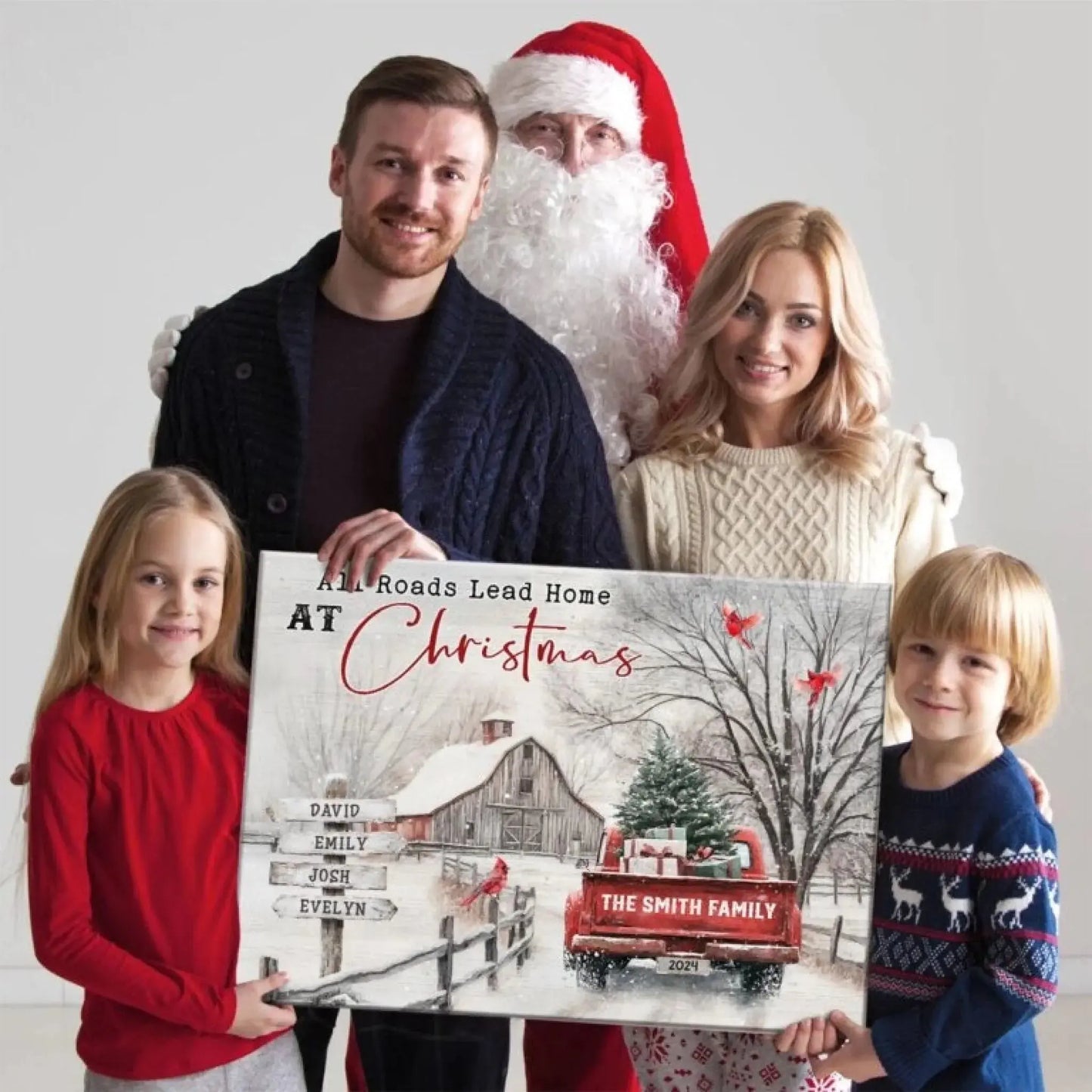 Christmas Farm Scene with Red Truck – Personalized Canvas Wall Art – Festive Holiday Gift for Your Family & Loved Ones Ezcustomize