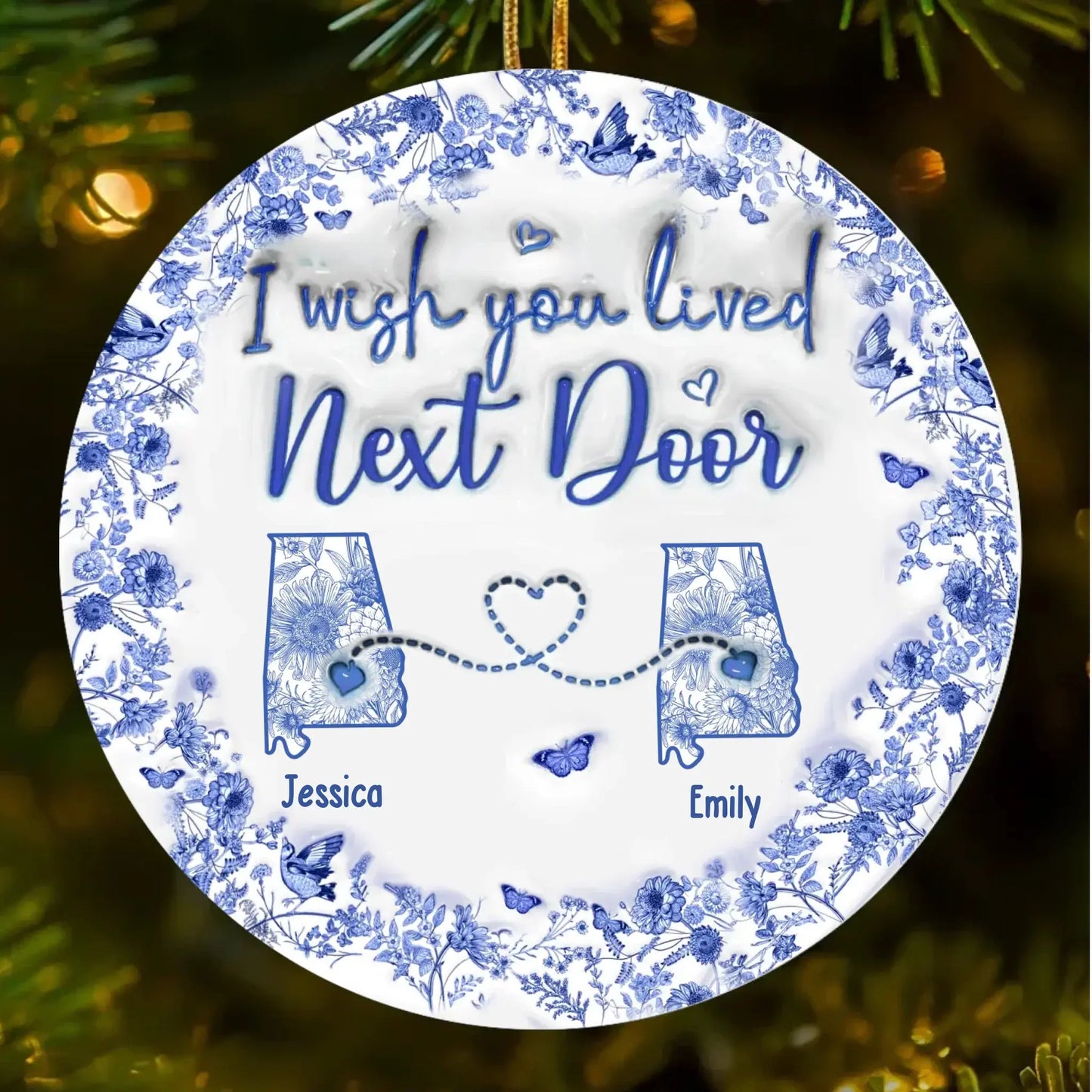 Connected by Heart No Matter the Miles – Custom Ceramic Ornament – Personalized Christmas or Birthday Gift for Best Friends, Sisters & BFFs Ezcustomize