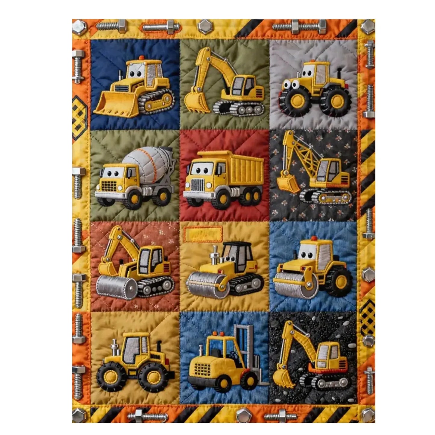 Construction Machines Excavator Bulldozer Dump Trucks - Personalized Blanket - Gift for Kids, Toddlers, Boys, Son, Grandson, Little Builder Ezcustomize