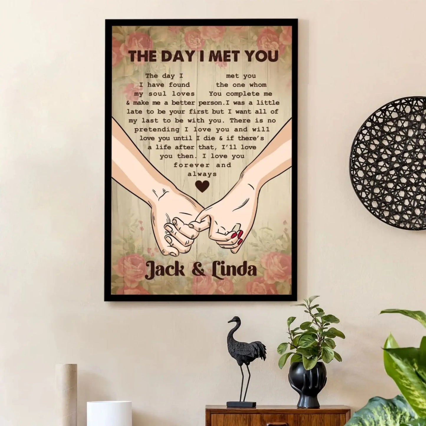 Couple Holding Hands Under Tree – Personalized Vertical Poster/Canvas – Romantic Gift for Anniversaries, Valentine’s Day & Holidays Ezcustomize