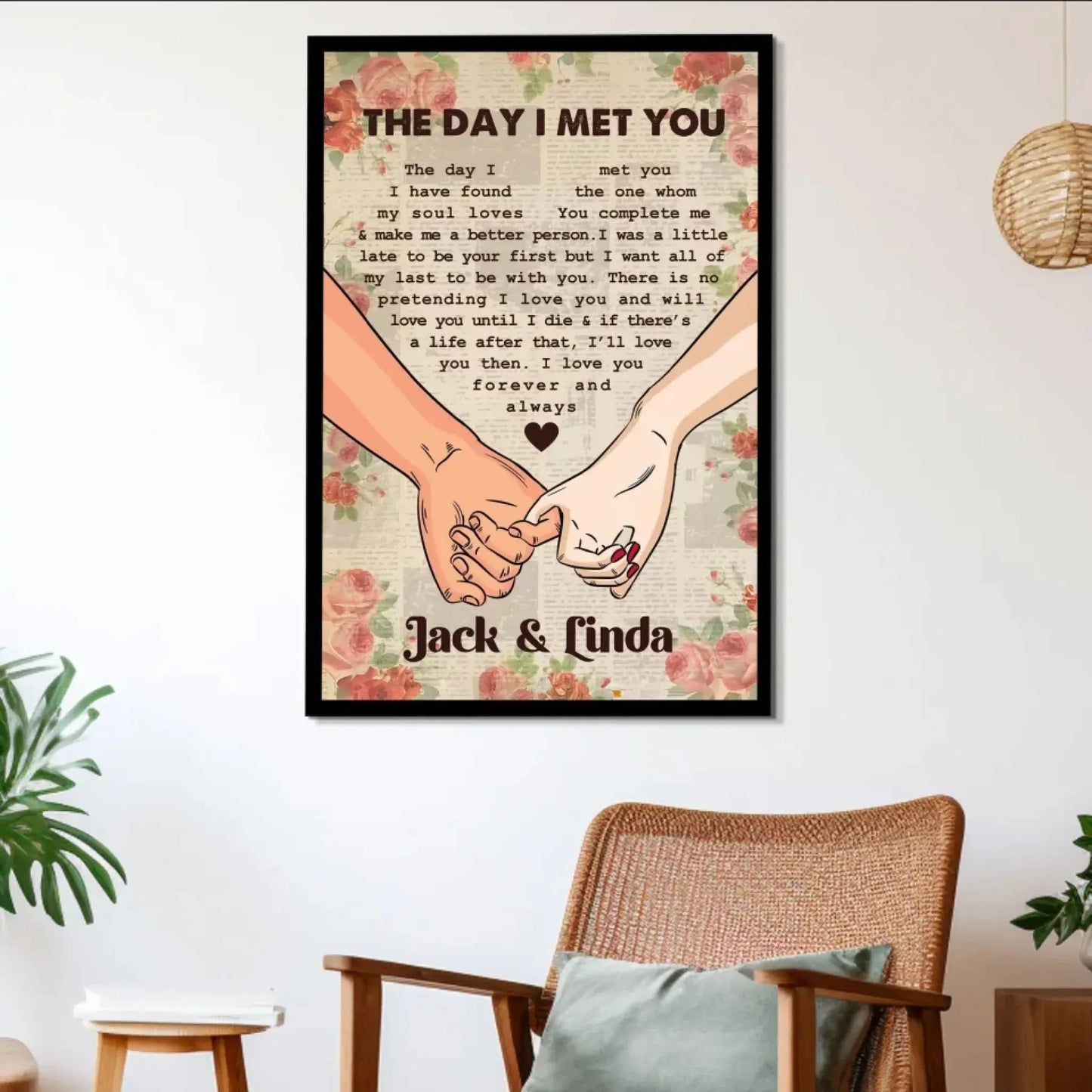 Couple Holding Hands Under Tree – Personalized Vertical Poster/Canvas – Romantic Gift for Anniversaries, Valentine’s Day & Holidays Ezcustomize