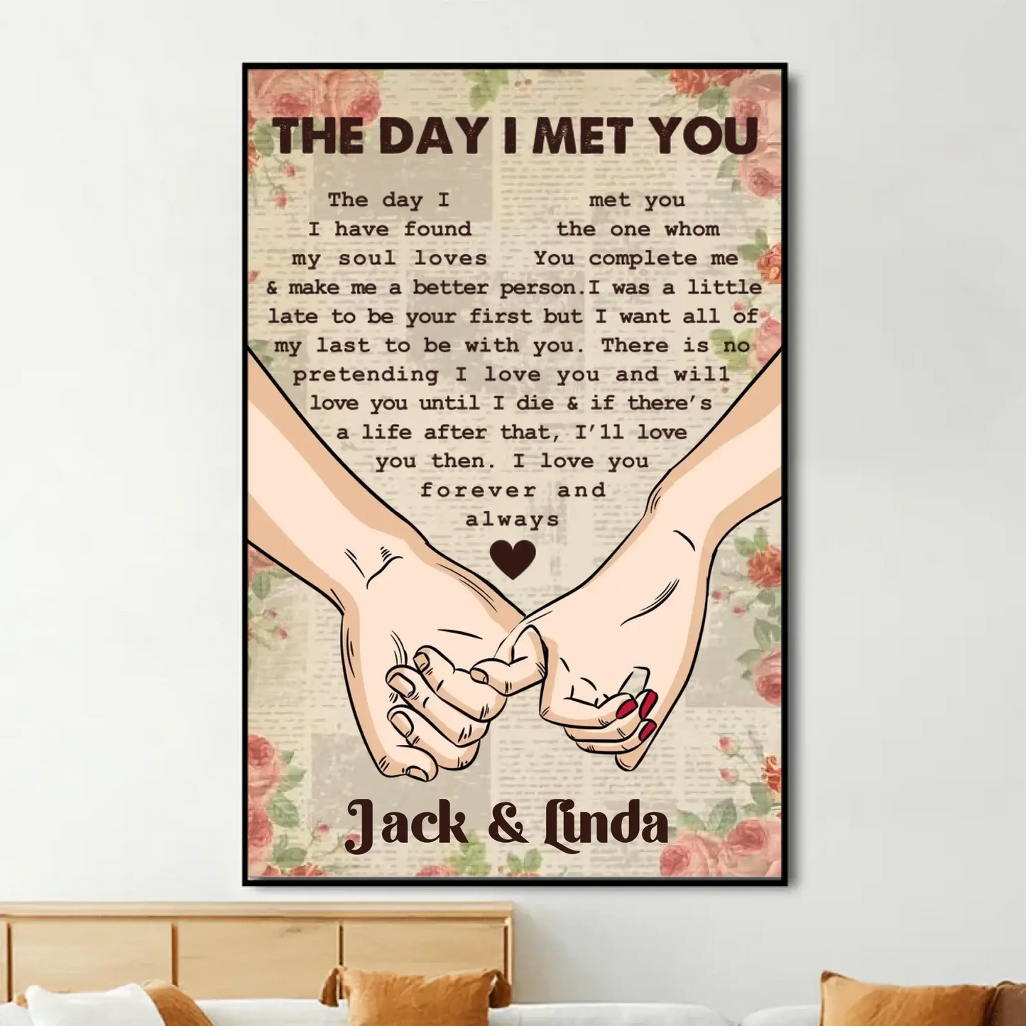 Couple Holding Hands Under Tree – Personalized Vertical Poster/Canvas – Romantic Gift for Anniversaries, Valentine’s Day & Holidays Ezcustomize