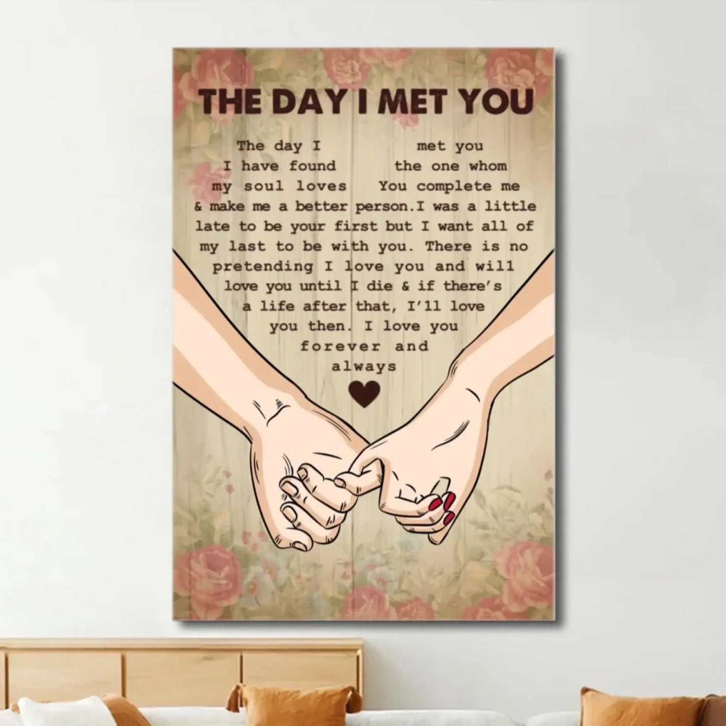 Couple Holding Hands Under Tree – Personalized Vertical Poster/Canvas – Romantic Gift for Anniversaries, Valentine’s Day & Holidays Ezcustomize