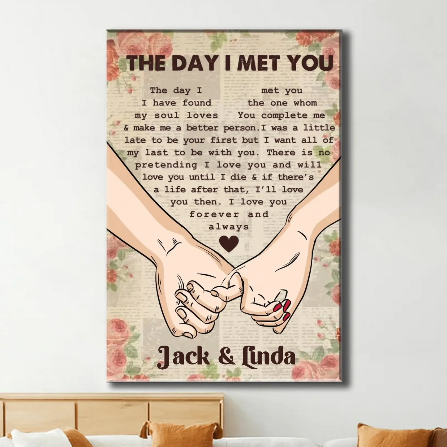 Couple Holding Hands Under Tree – Personalized Vertical Poster/Canvas – Romantic Gift for Anniversaries, Valentine’s Day & Holidays Ezcustomize