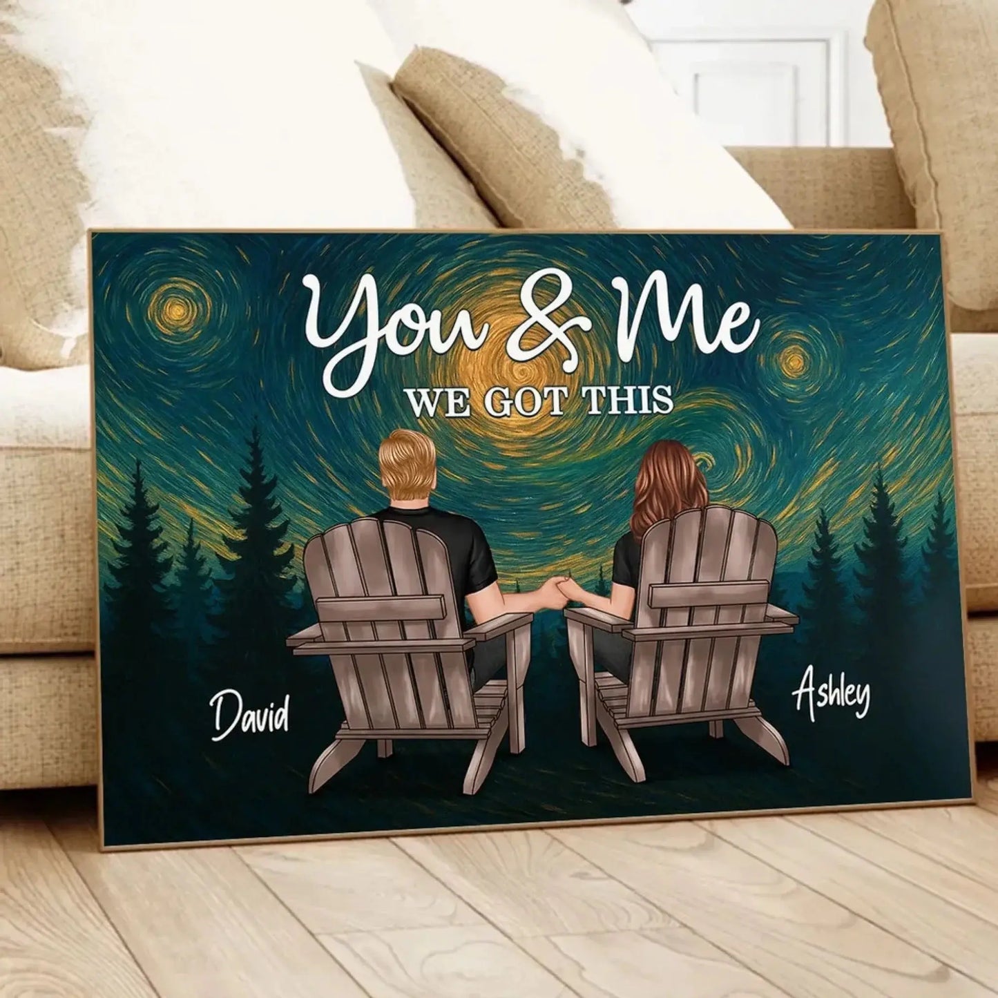 Couple Sitting Under the Night Sky – Personalized Back View Art Poster – Custom Romantic Gift for Anniversary or Any Special Days Ezcustomize