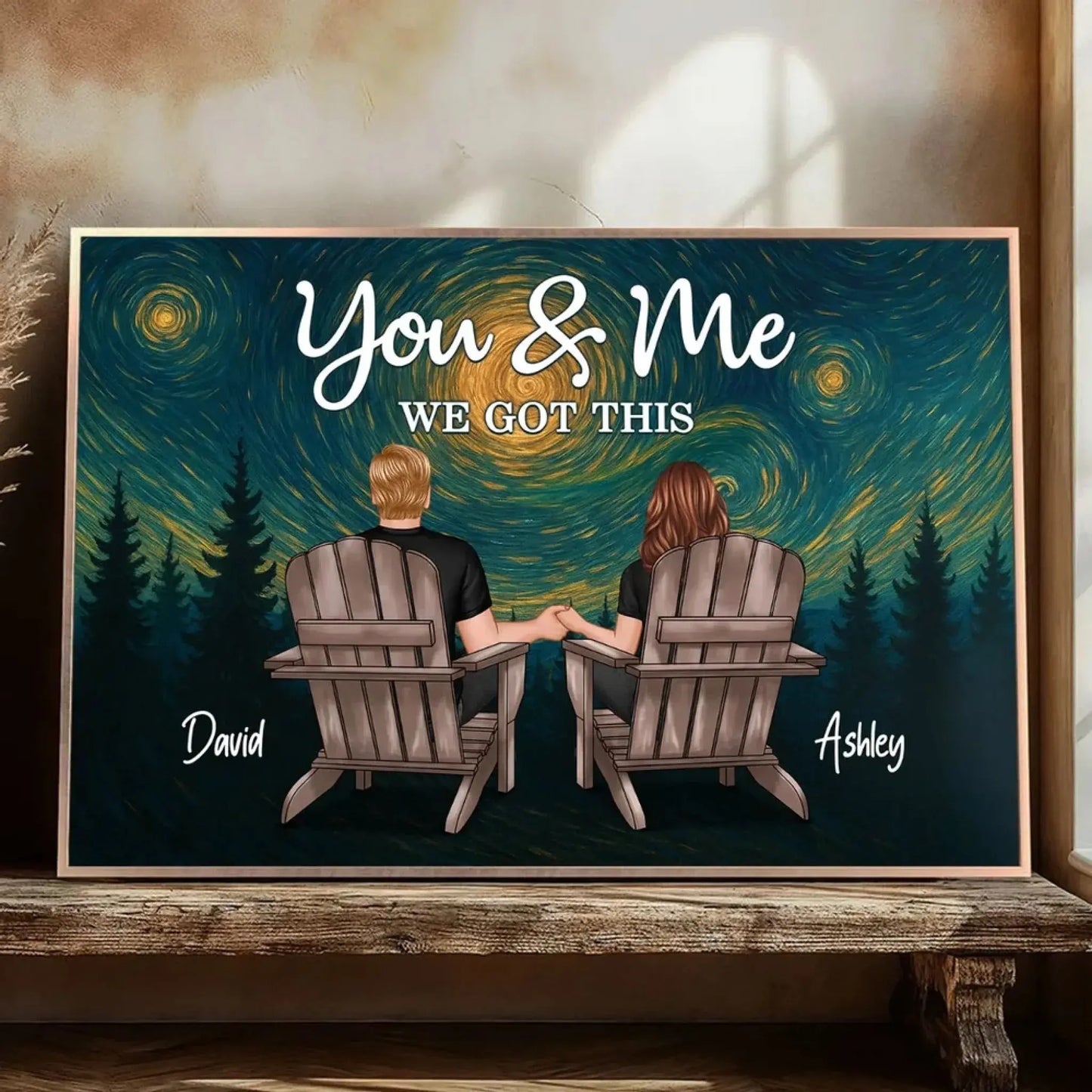 Couple Sitting Under the Night Sky – Personalized Back View Art Poster – Custom Romantic Gift for Anniversary or Any Special Days Ezcustomize