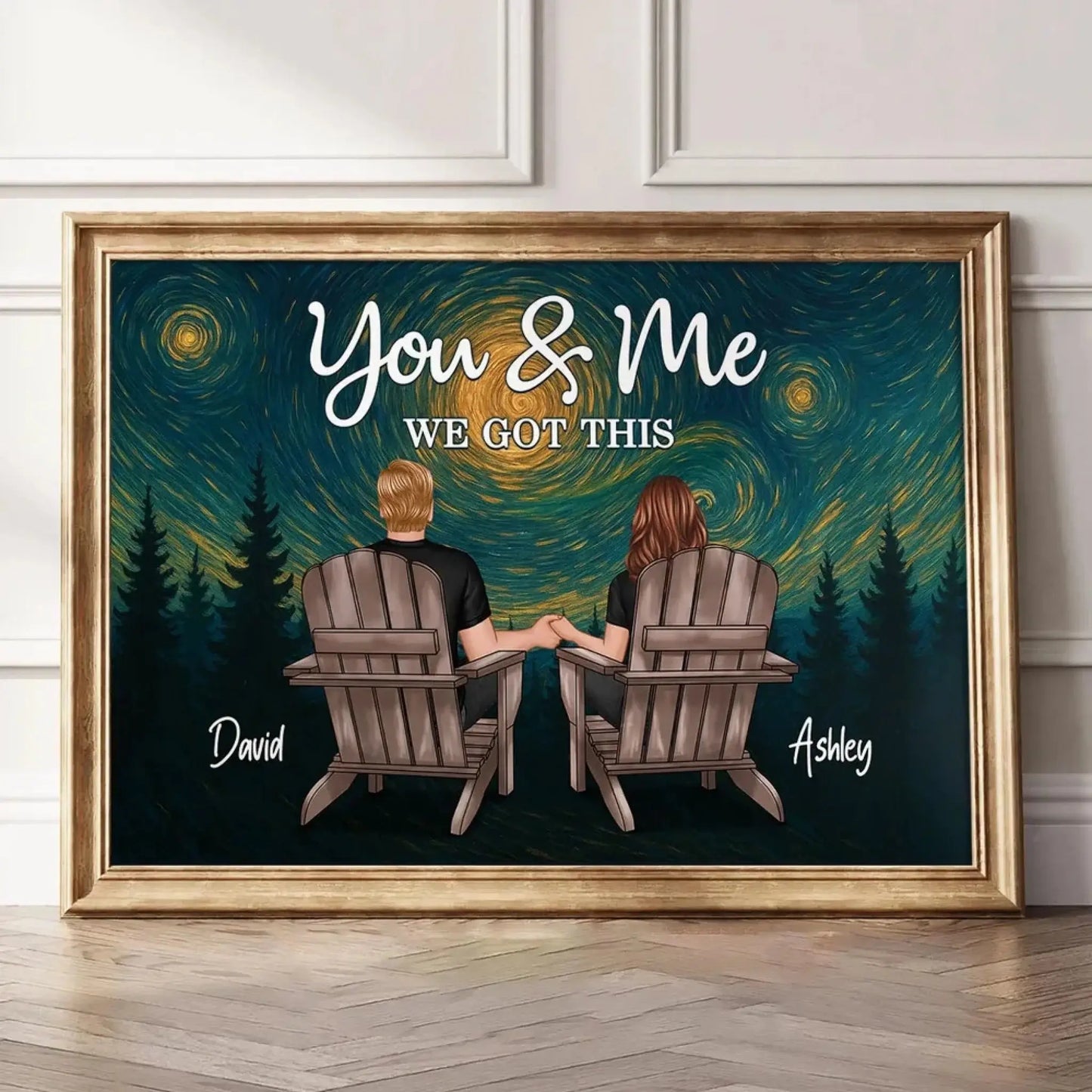 Couple Sitting Under the Night Sky – Personalized Back View Art Poster – Custom Romantic Gift for Anniversary or Any Special Days Ezcustomize