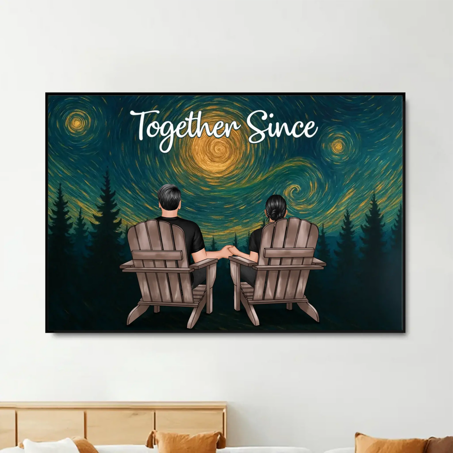 Couple Sitting Under the Night Sky – Personalized Back View Art Poster – Custom Romantic Gift for Anniversary or Any Special Days Ezcustomize